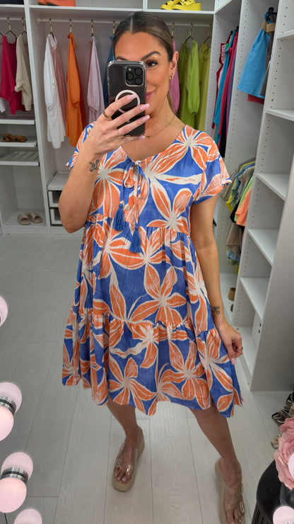Malayah Flower Print Smock Midi Dress