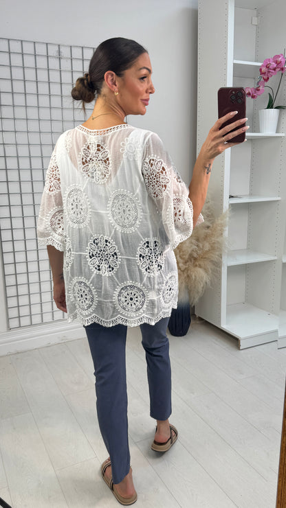Lissie Tie Front Crochet Detailed Cardigan
