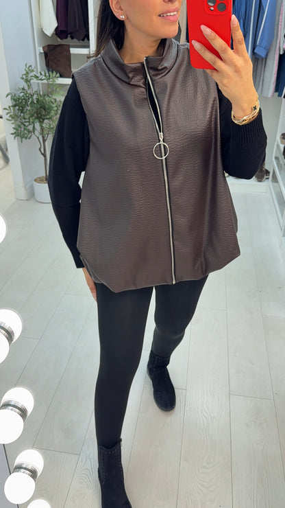 Meladie Faux Leather Bubble Hem Gilet