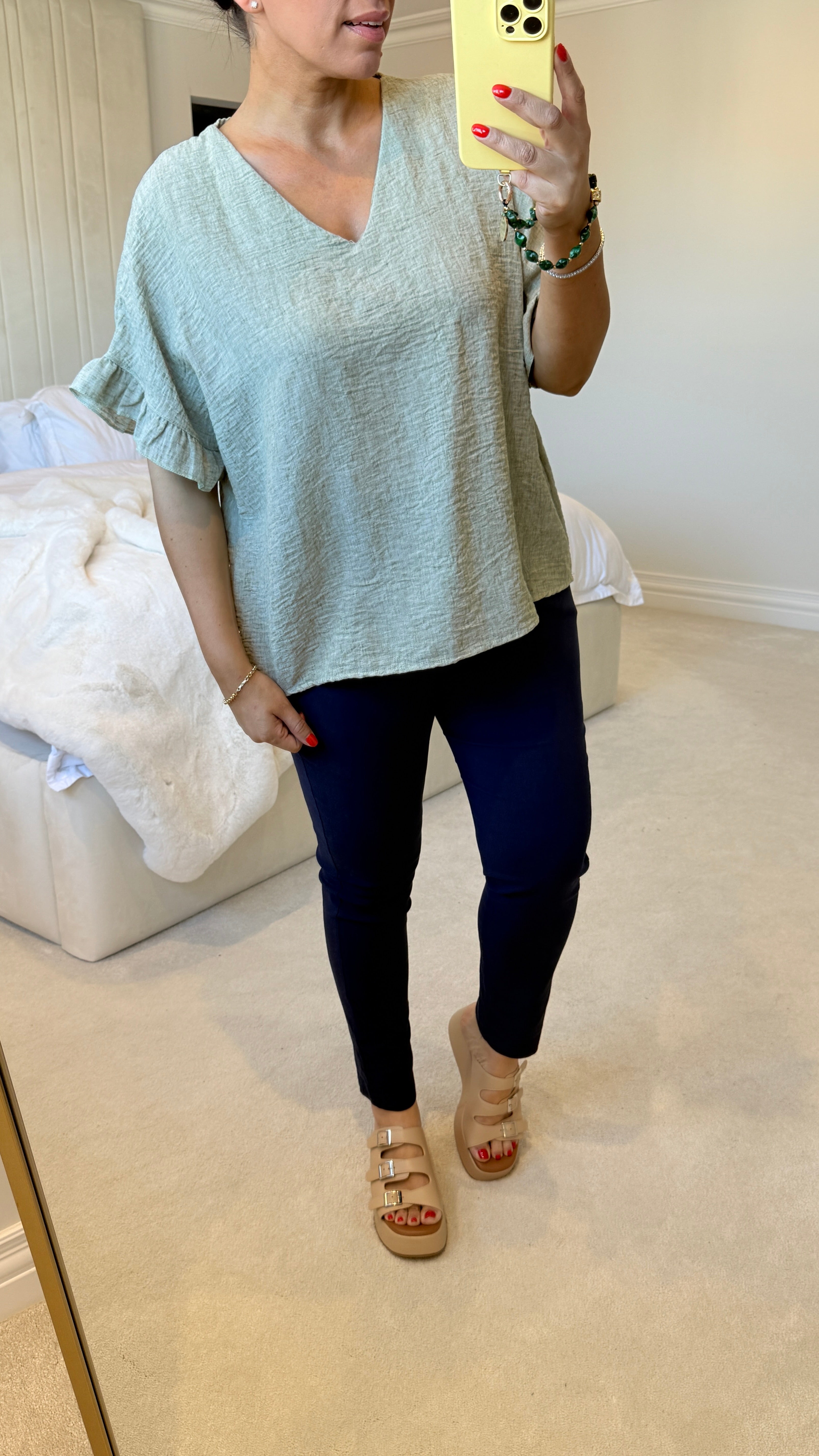 Imelda Plain Frill Sleeve Loose Top