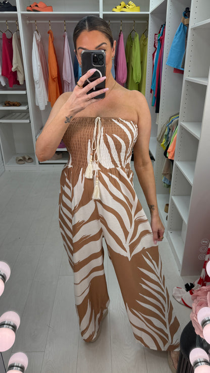 Seliana Elasticated Bust Leaf Print Bandeau Jumpsuit