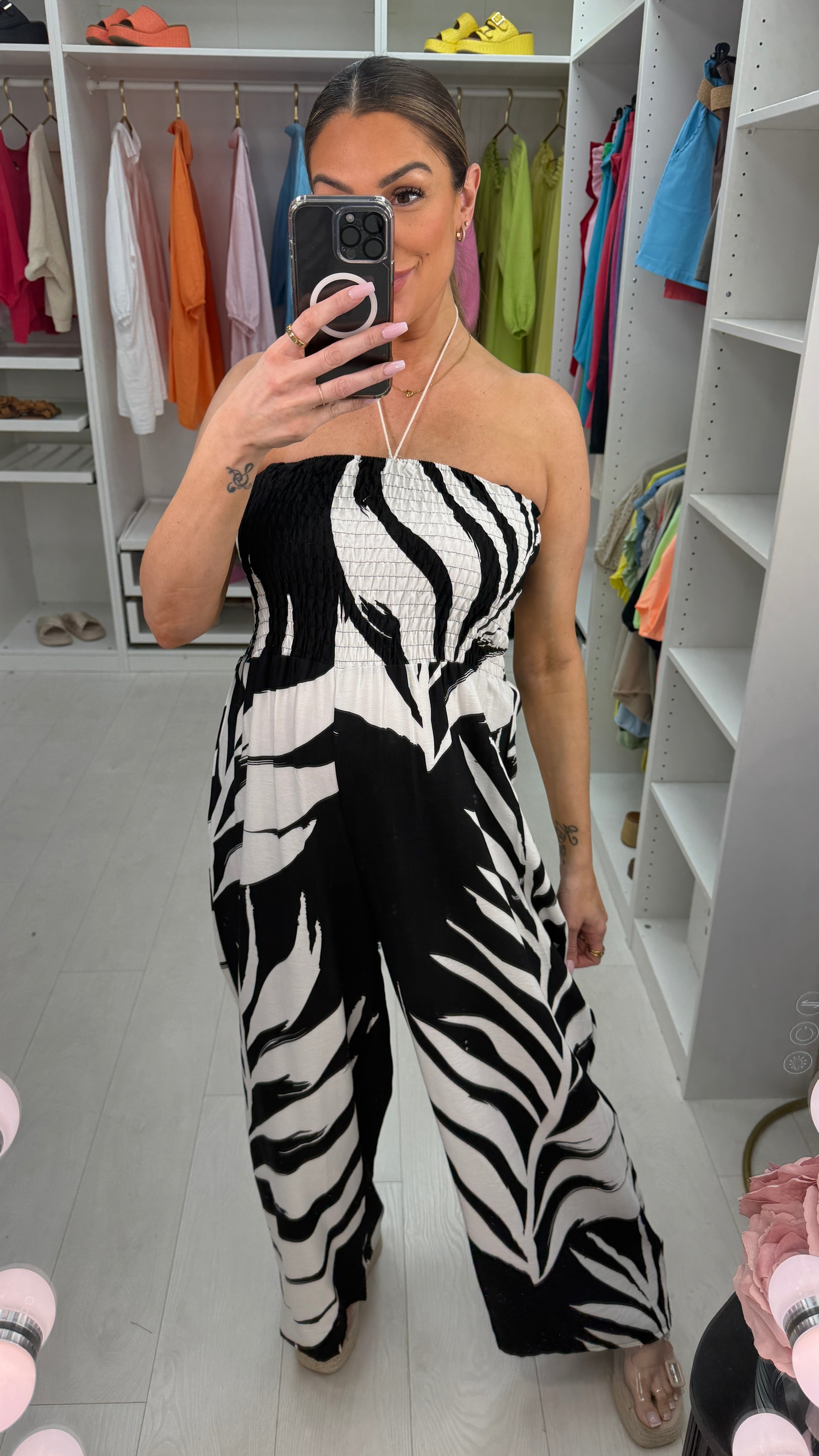 Seliana Elasticated Bust Leaf Print Bandeau Jumpsuit