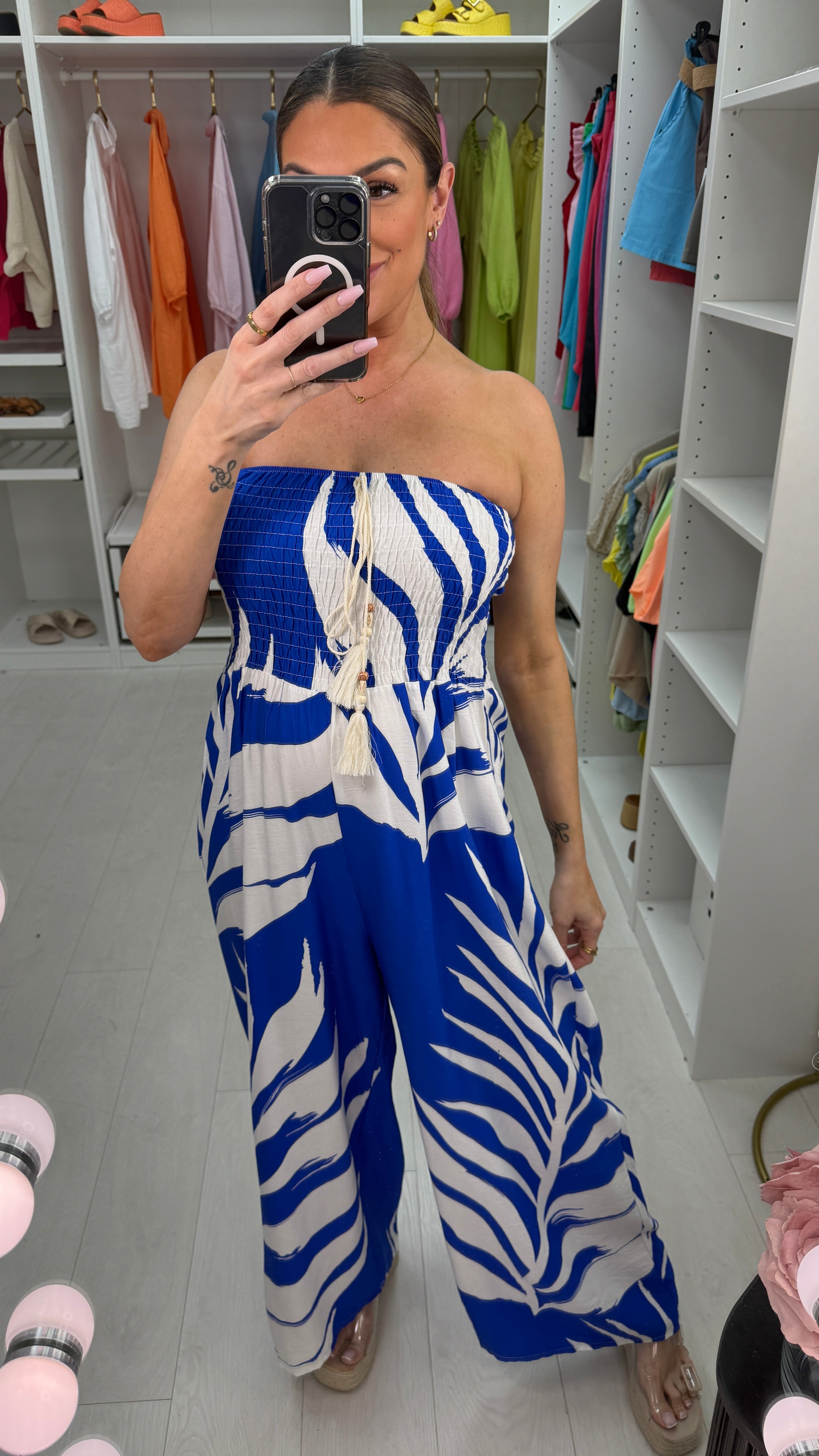 Seliana Elasticated Bust Leaf Print Bandeau Jumpsuit