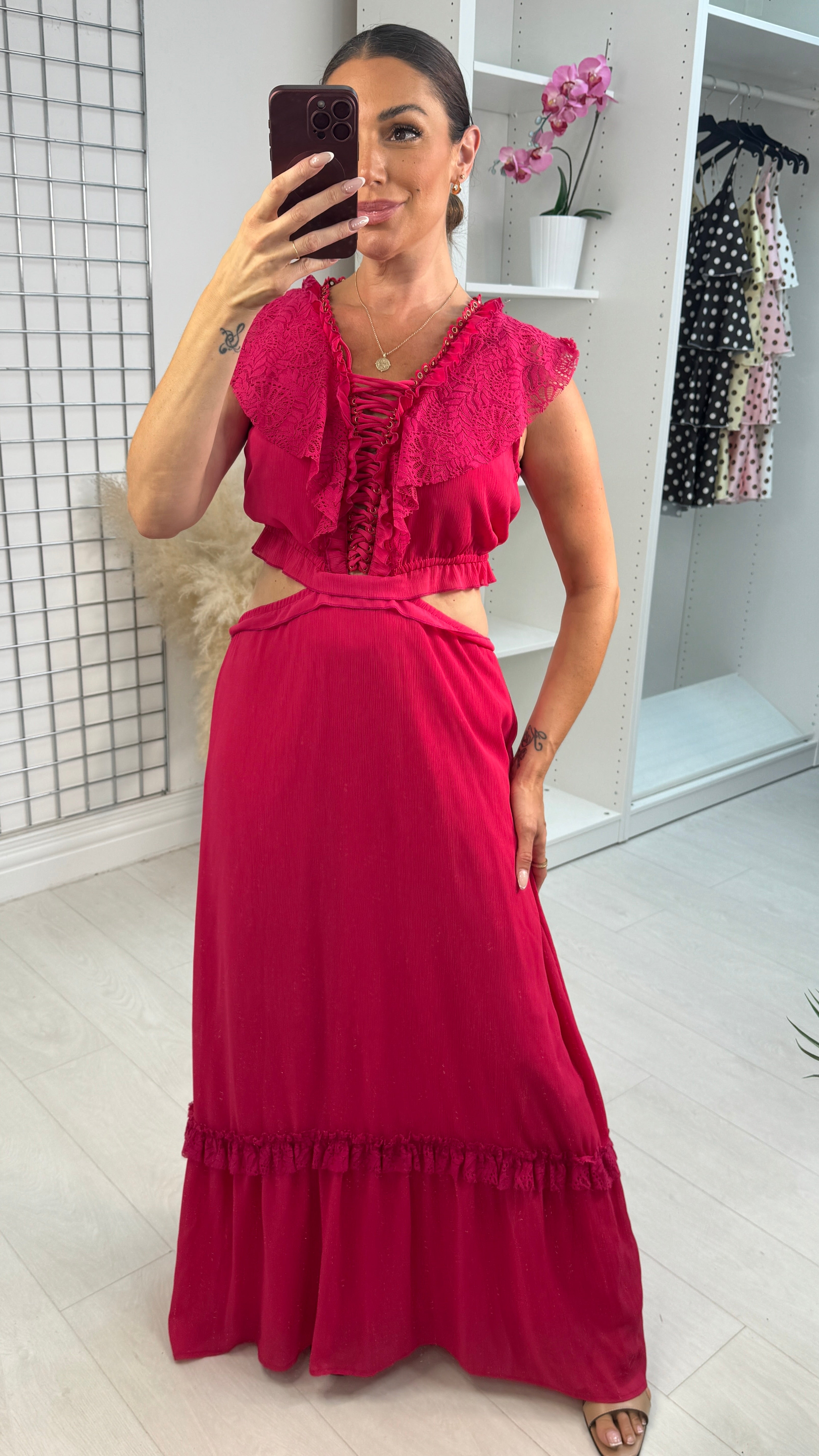 Ivania Lace Detailed Deep V Neck Maxi Dress