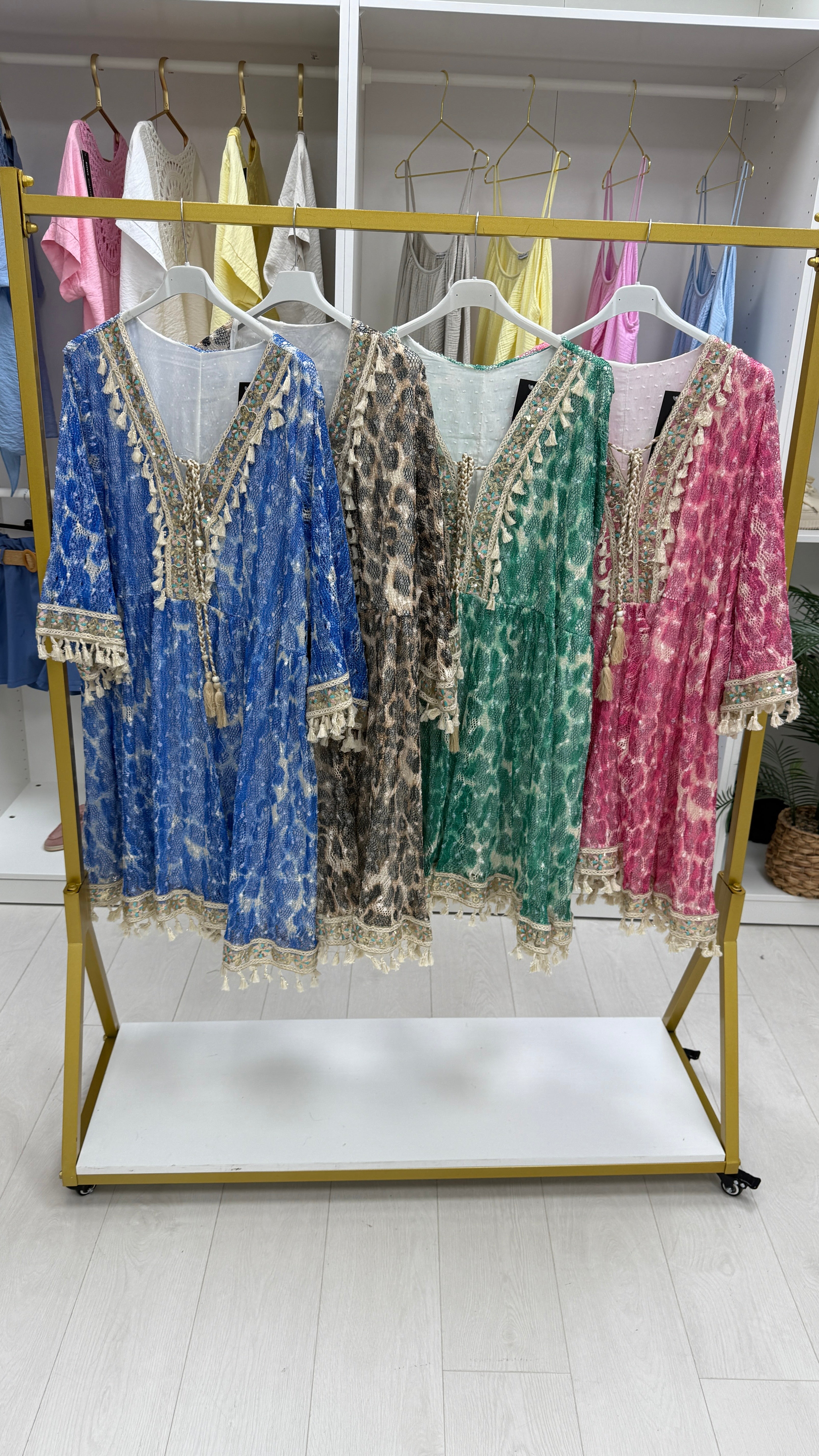 Konnie Embellished Tassel Detail V Neck Midi Dress