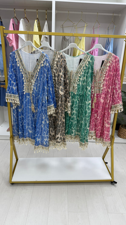 Konnie Embellished Tassel Detail V Neck Midi Dress