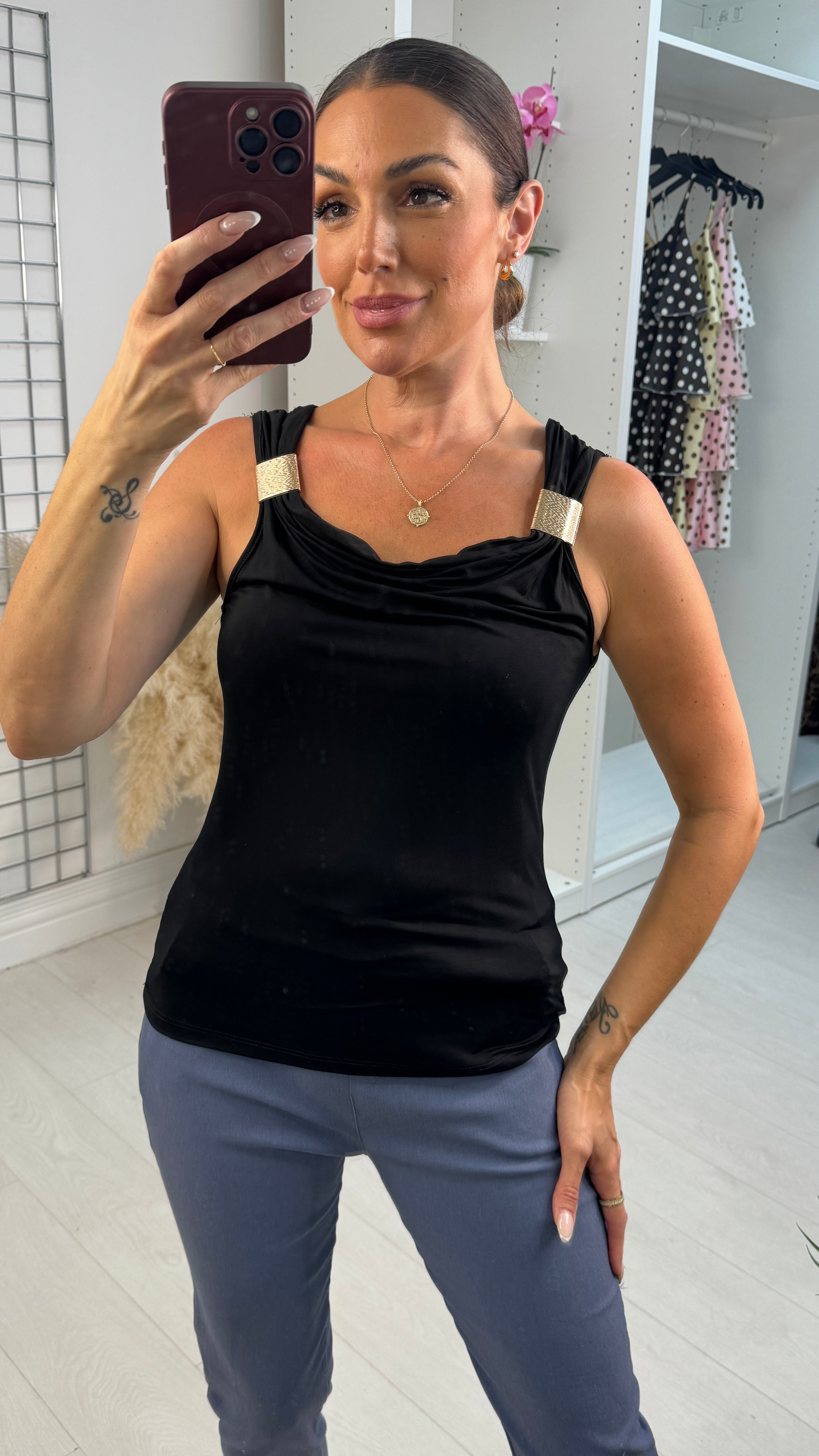 Xanya Plain Metallic Detailed Top