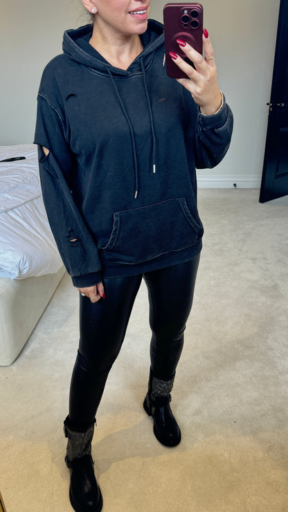 Charlene Acid Wash Distressed Hoodie