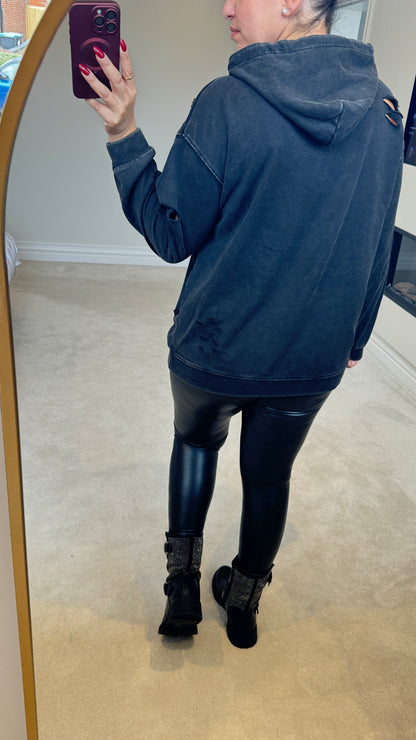 Charlene Acid Wash Distressed Hoodie