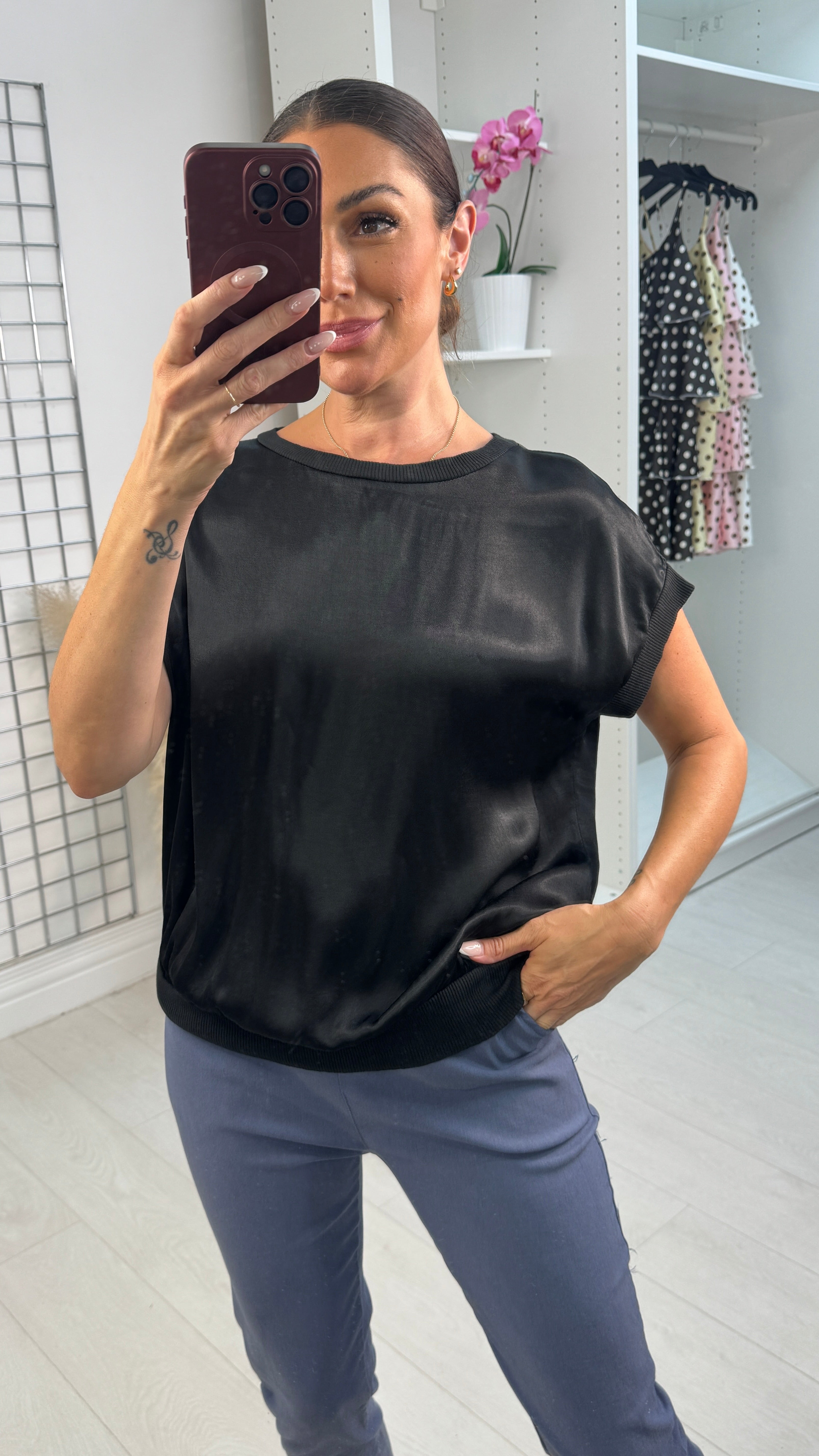 Samoa Plain Round Neck Satin Top