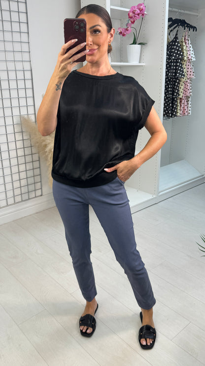 Samoa Plain Round Neck Satin Top