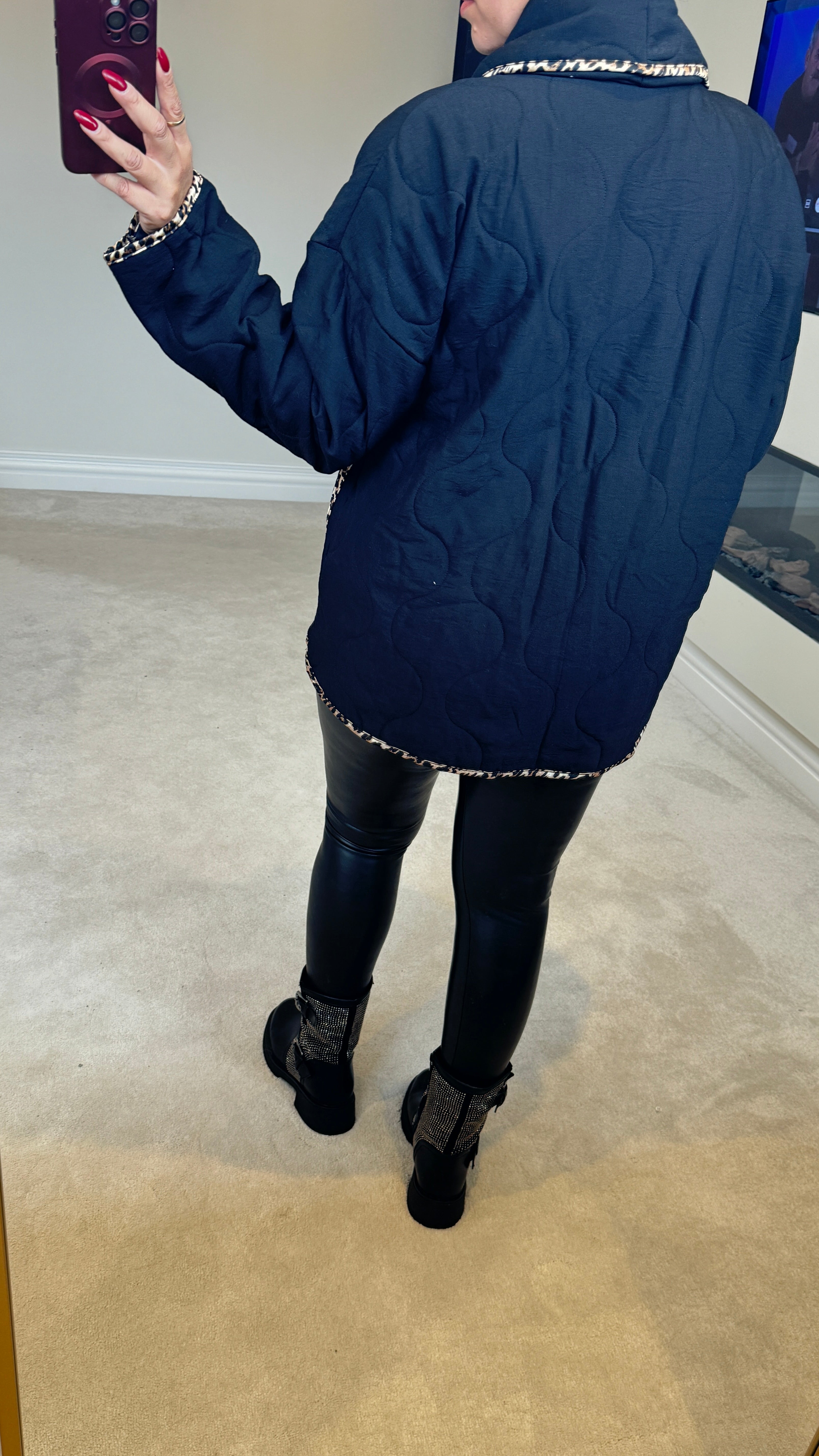 Rachelle Plain Leopard Print Detail Jacket