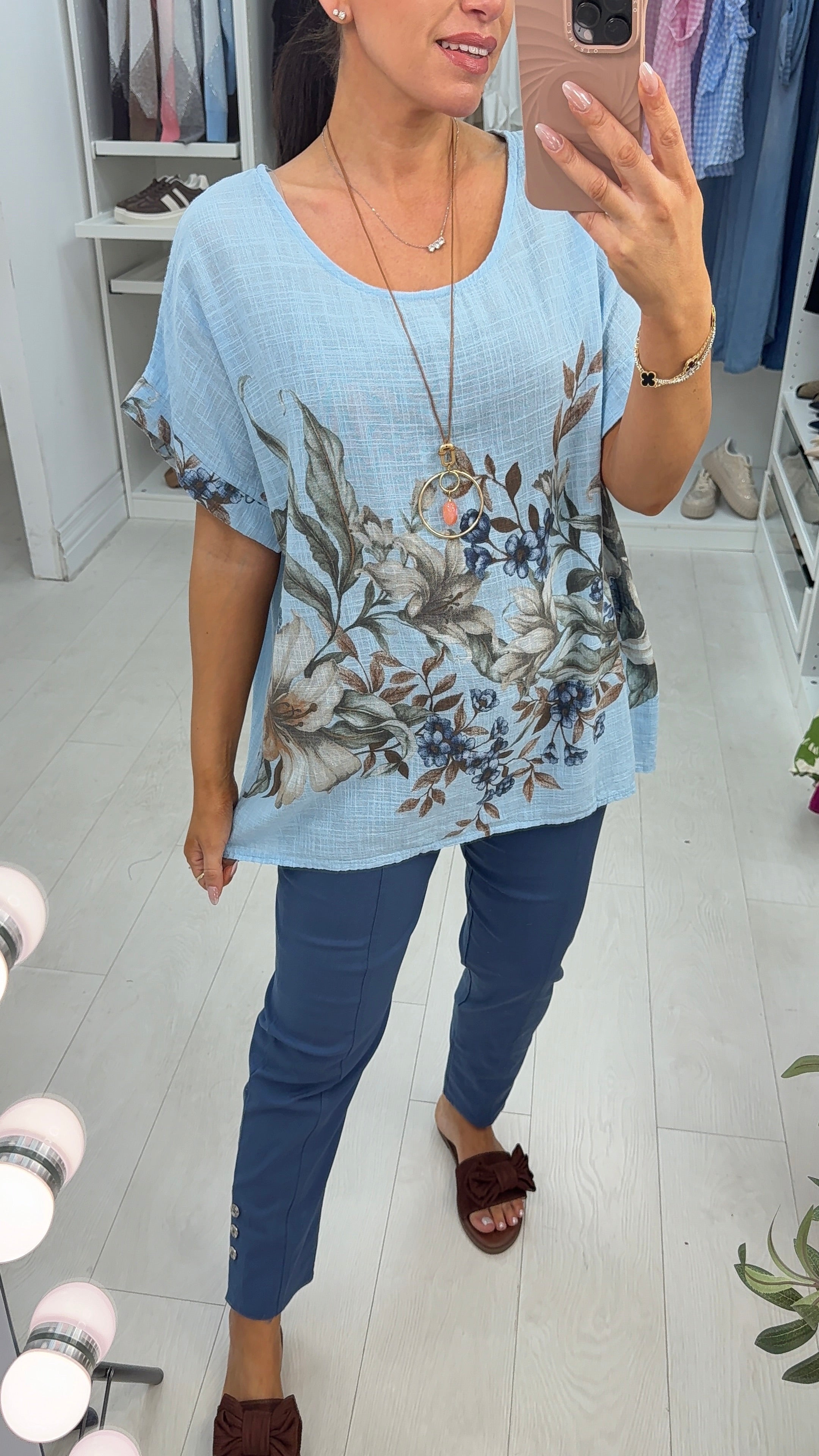 Sheila Floral Print Necklace Short Sleeve Top