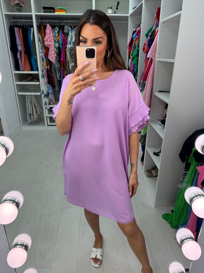 Jordan Pleated Frill Sleeve Loose Fit Dress