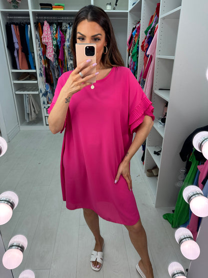 Jordan Pleated Frill Sleeve Loose Fit Dress