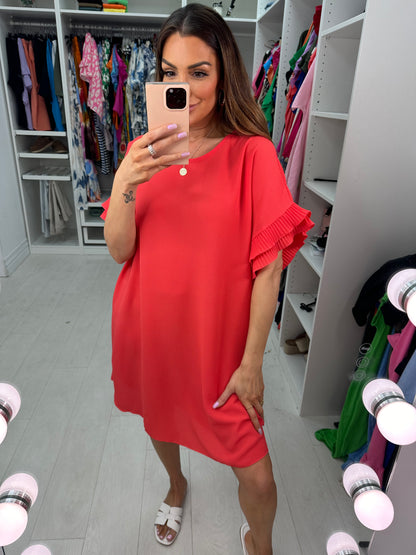 Jordan Pleated Frill Sleeve Loose Fit Dress