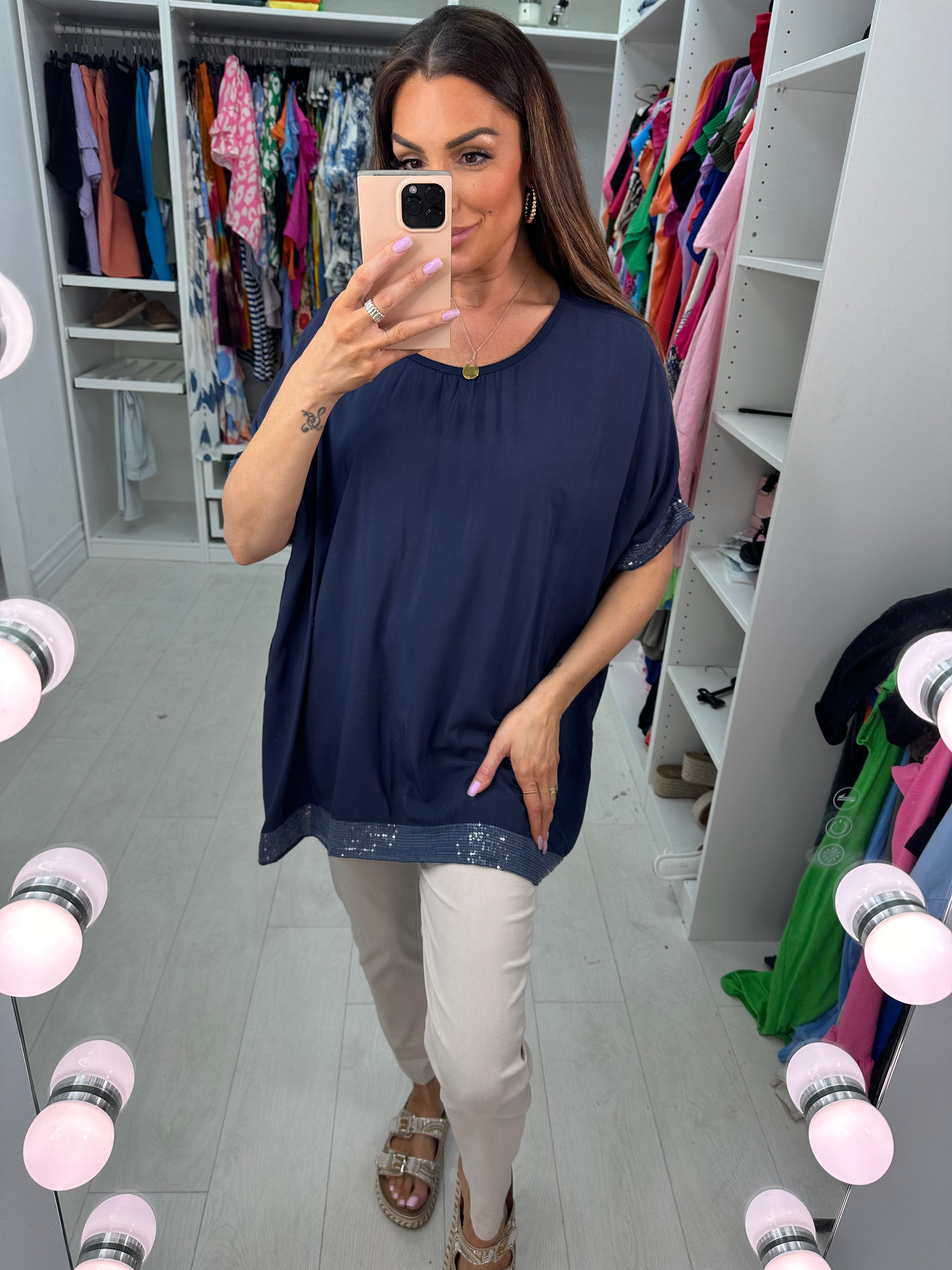 Nadina Oversized Sequin Hem Top