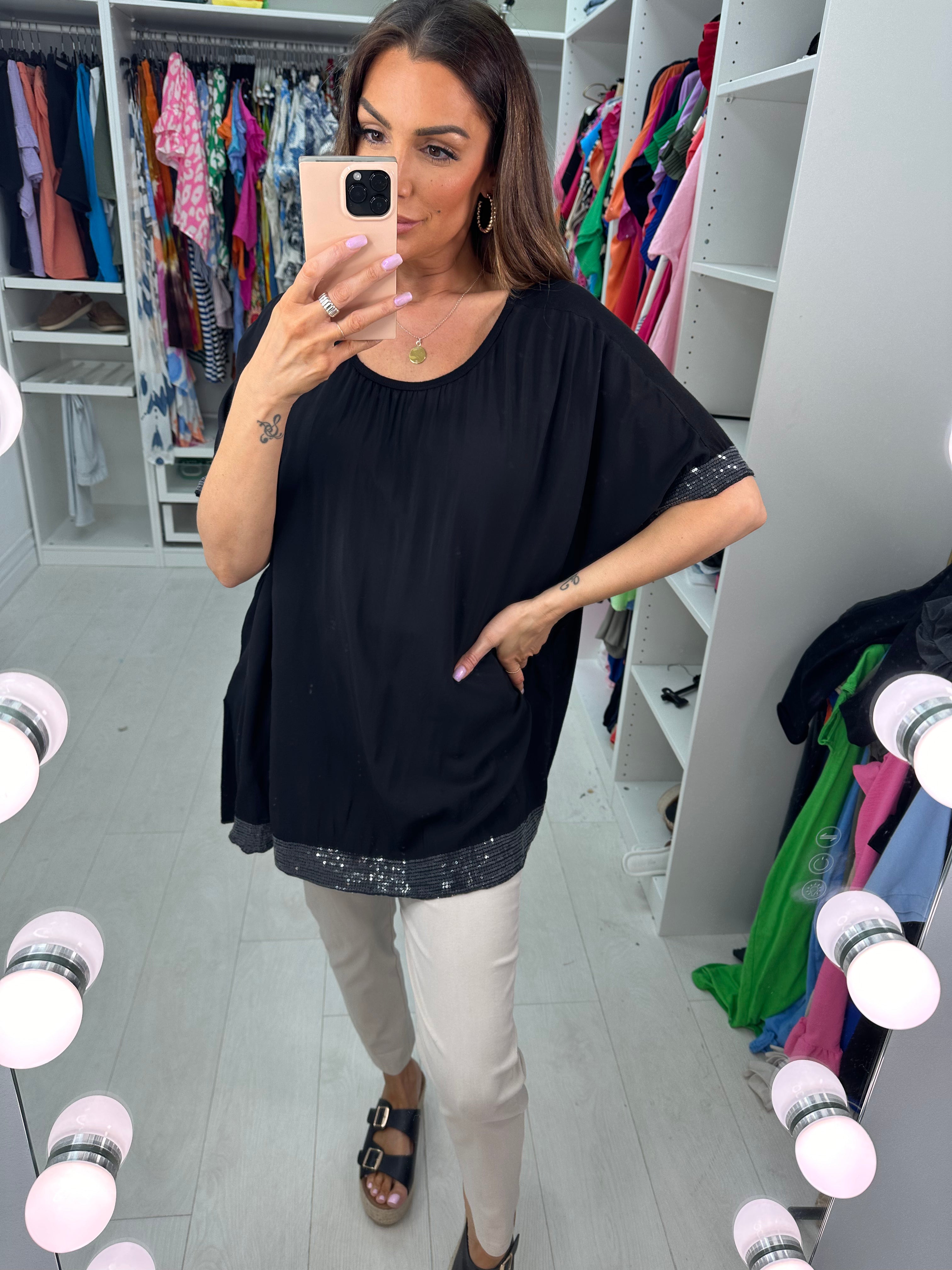 Nadina Oversized Sequin Hem Top