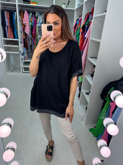 Nadina Oversized Sequin Hem Top