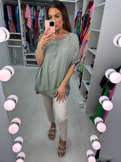 Nadina Oversized Sequin Hem Top