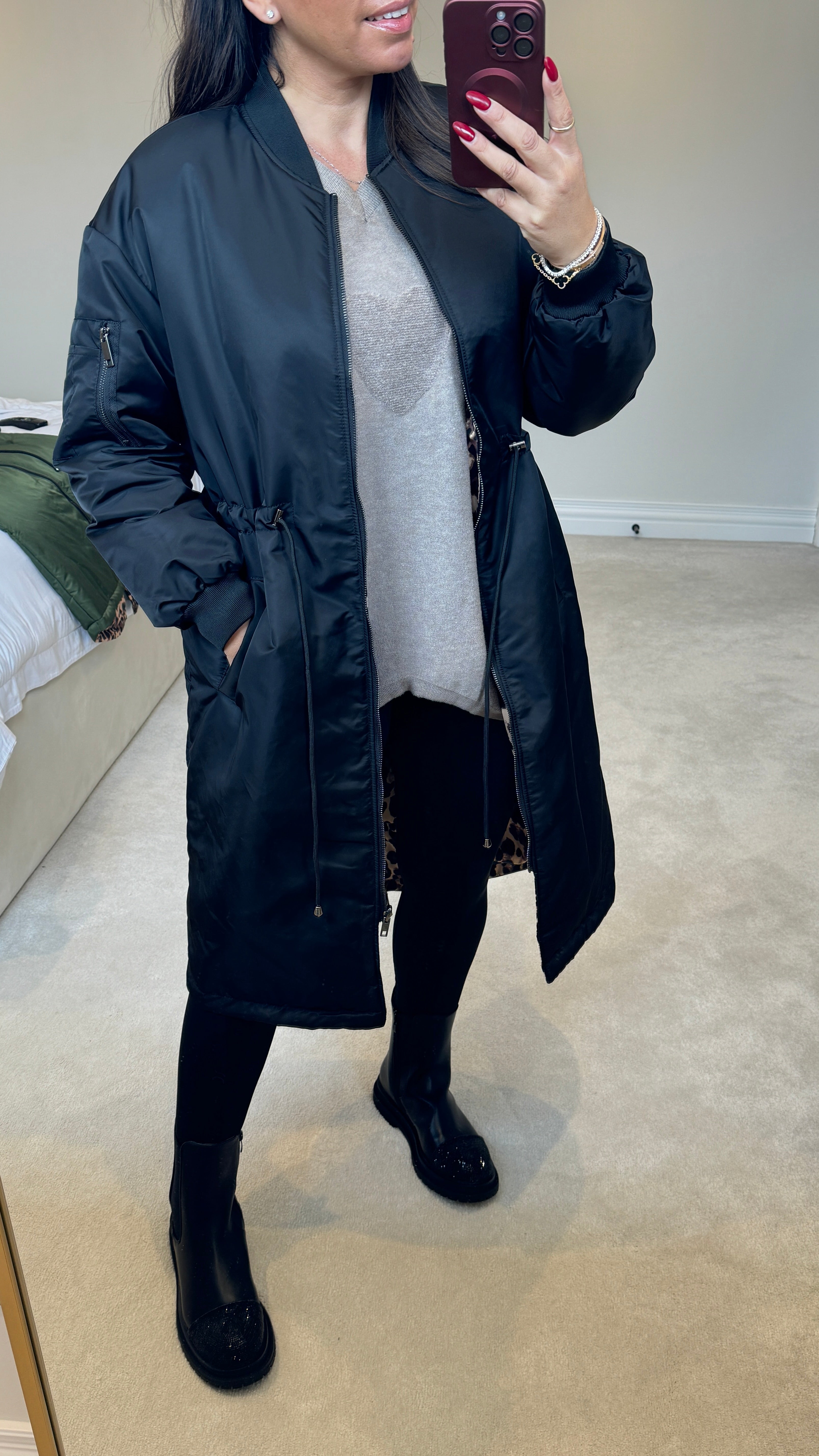 Kathryn Reversible Oversized Longline Bomber Jacket