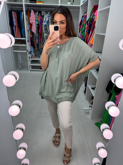 Nadina Oversized Sequin Hem Top