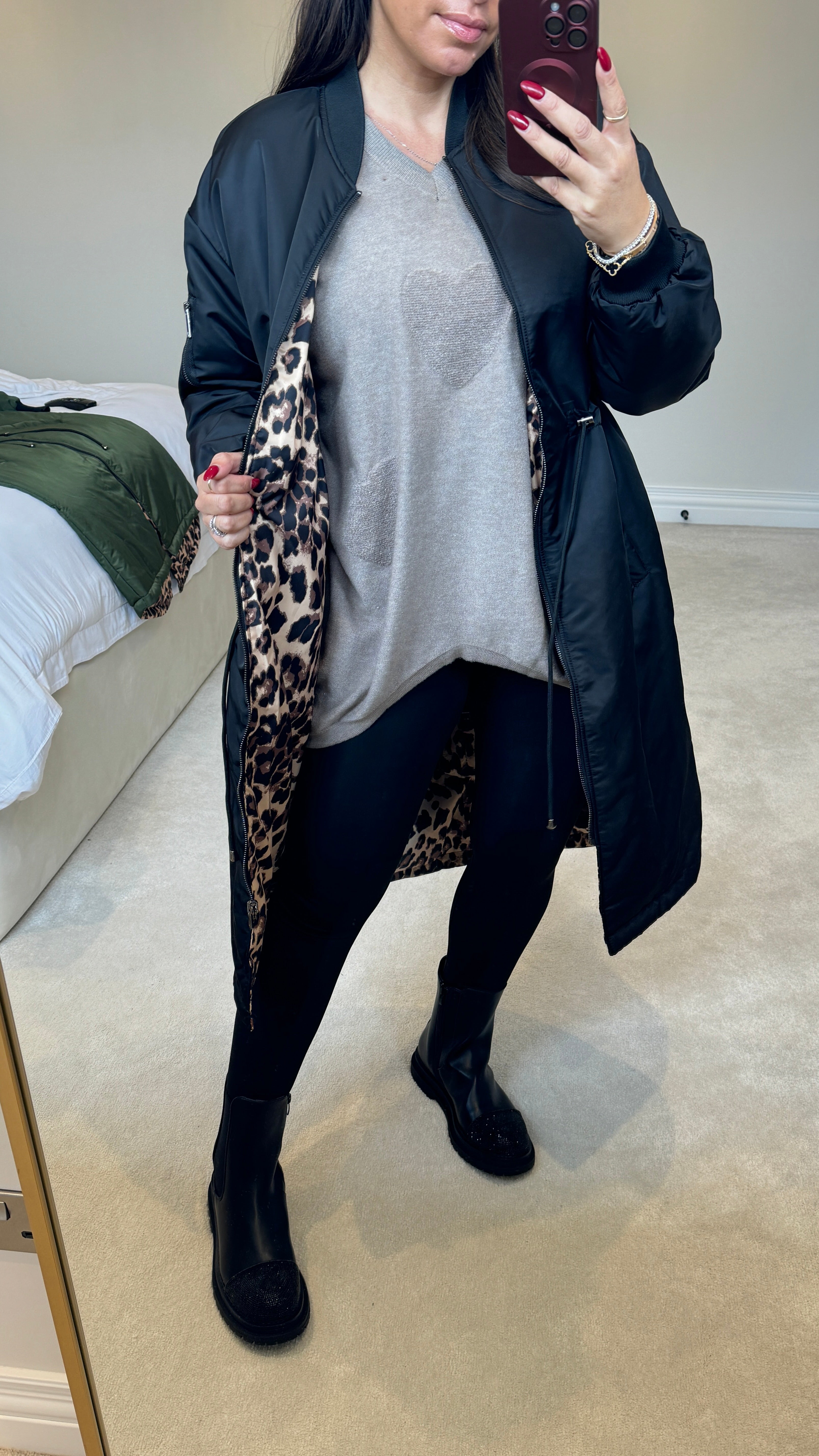 Kathryn Reversible Oversized Longline Bomber Jacket