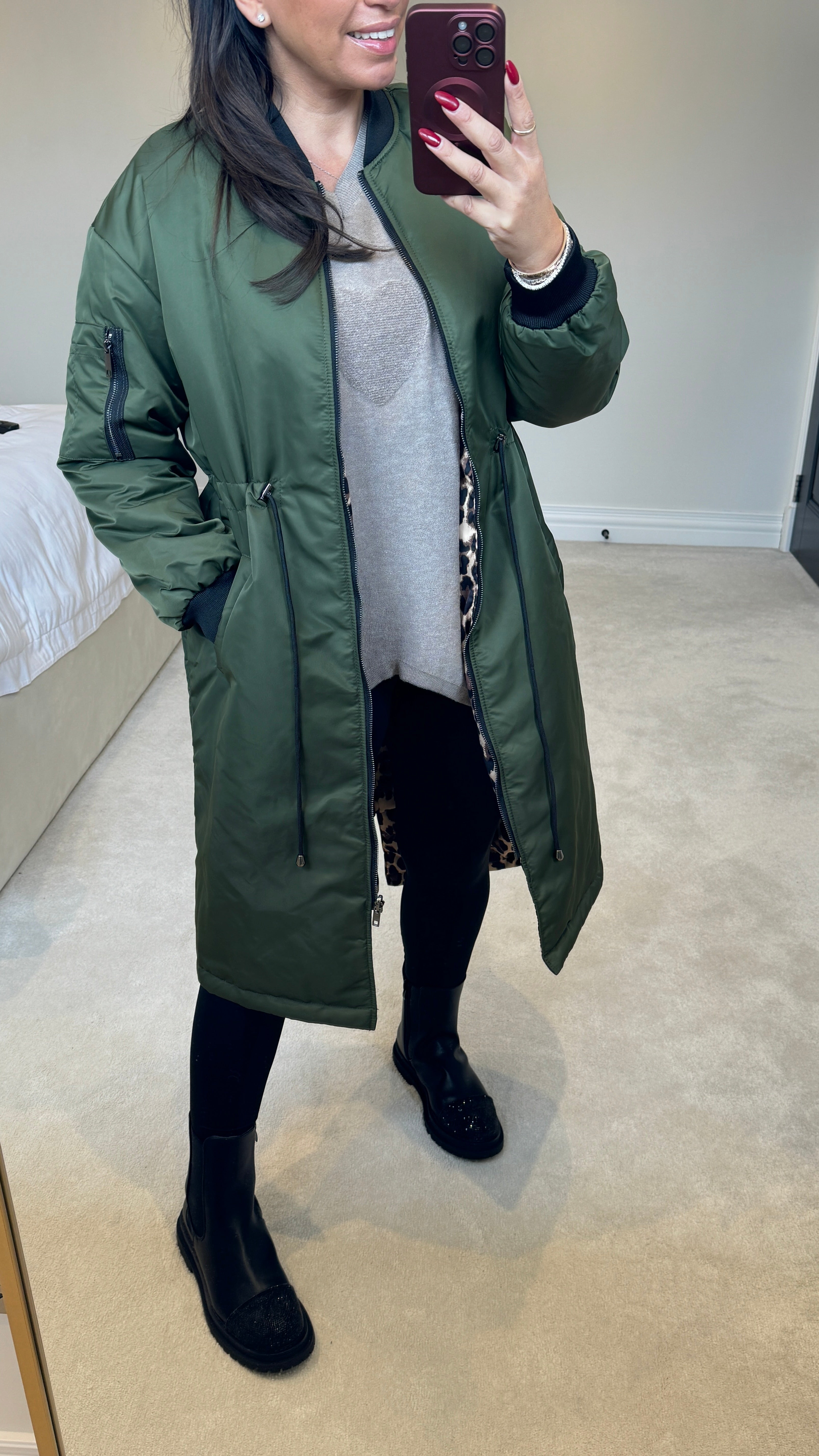 Kathryn Reversible Oversized Longline Bomber Jacket