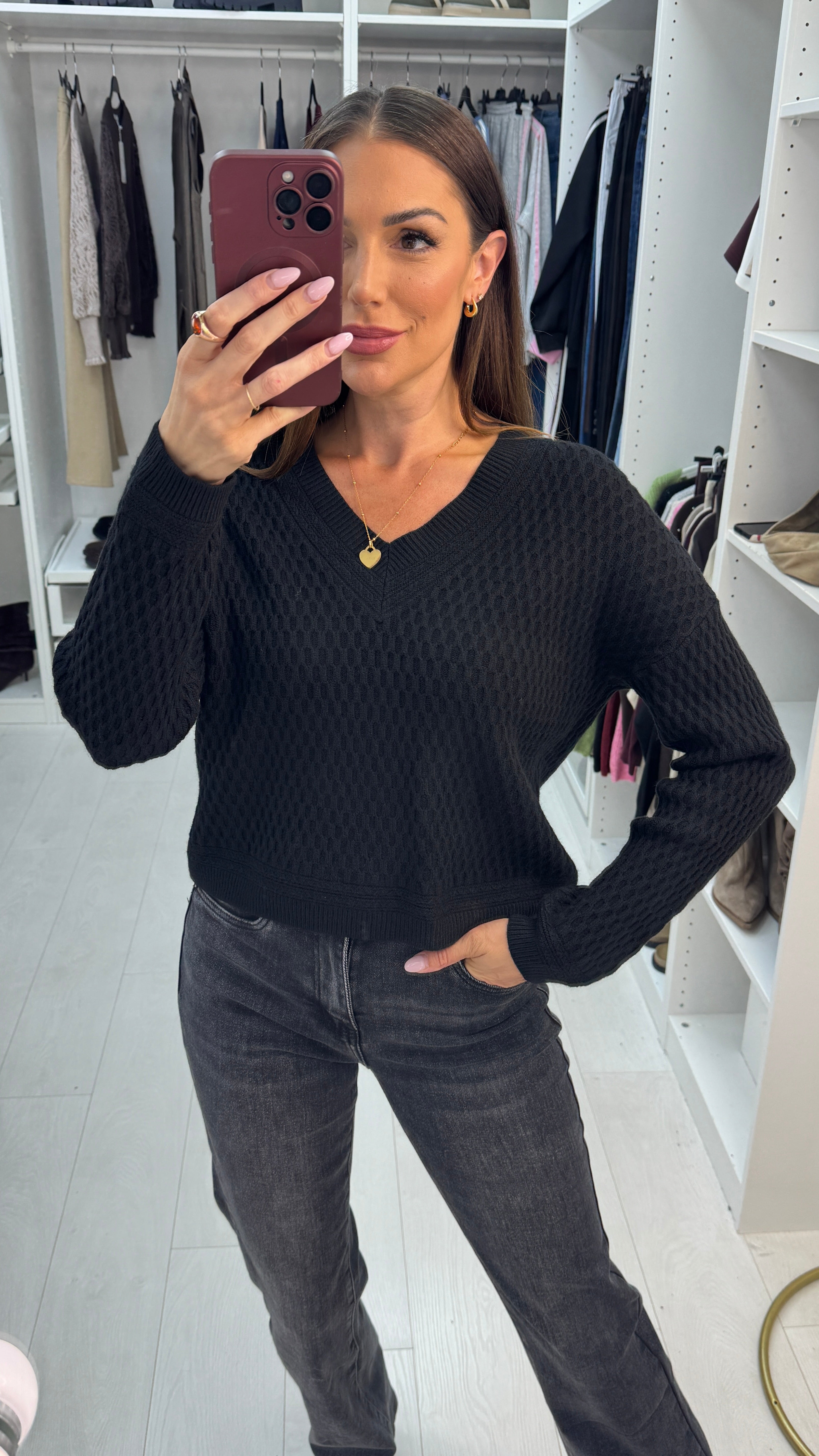 Zella V Neck Textured Jumper
