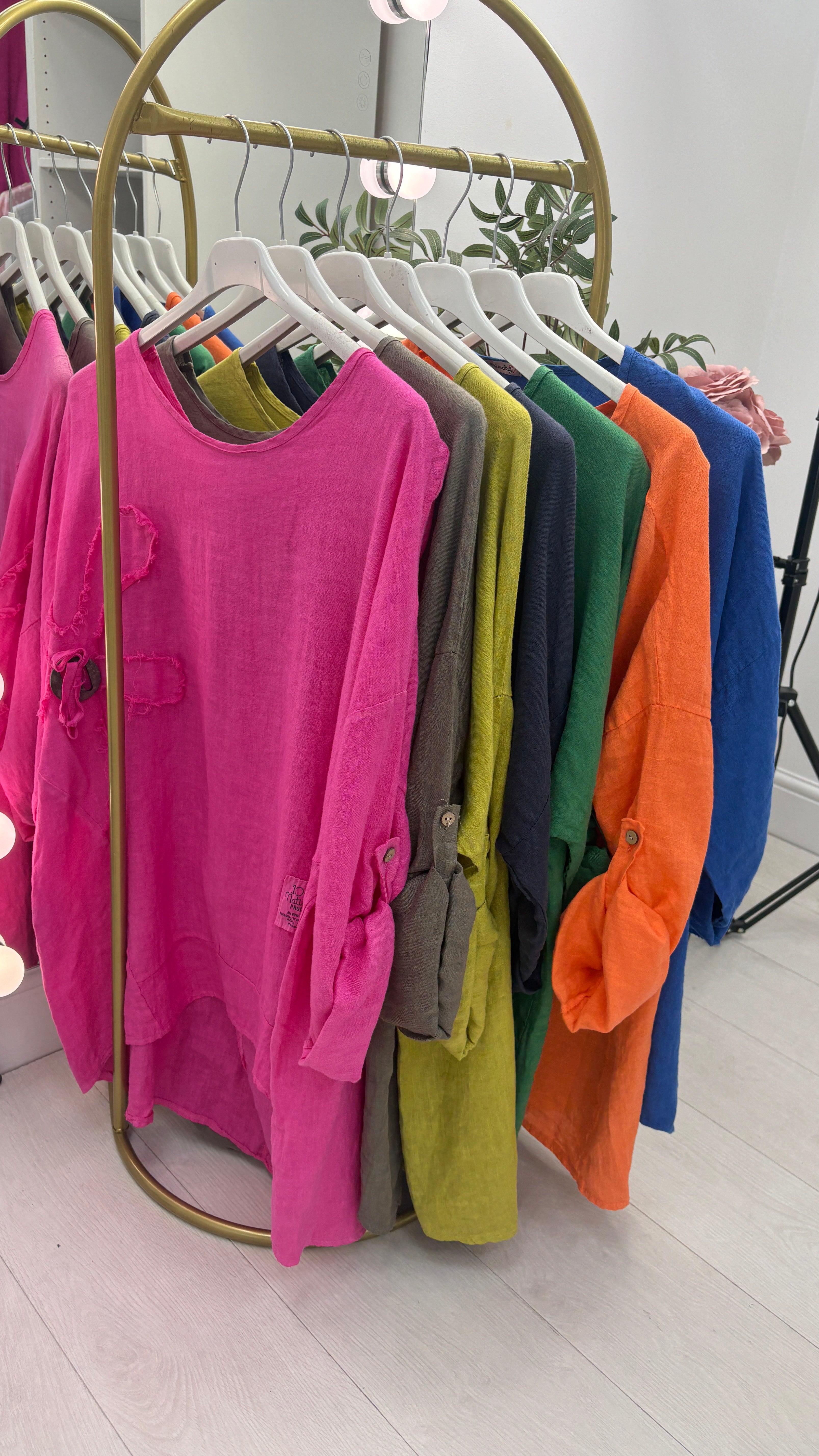 Elina Plain Flower Detail Oversized Linen Top