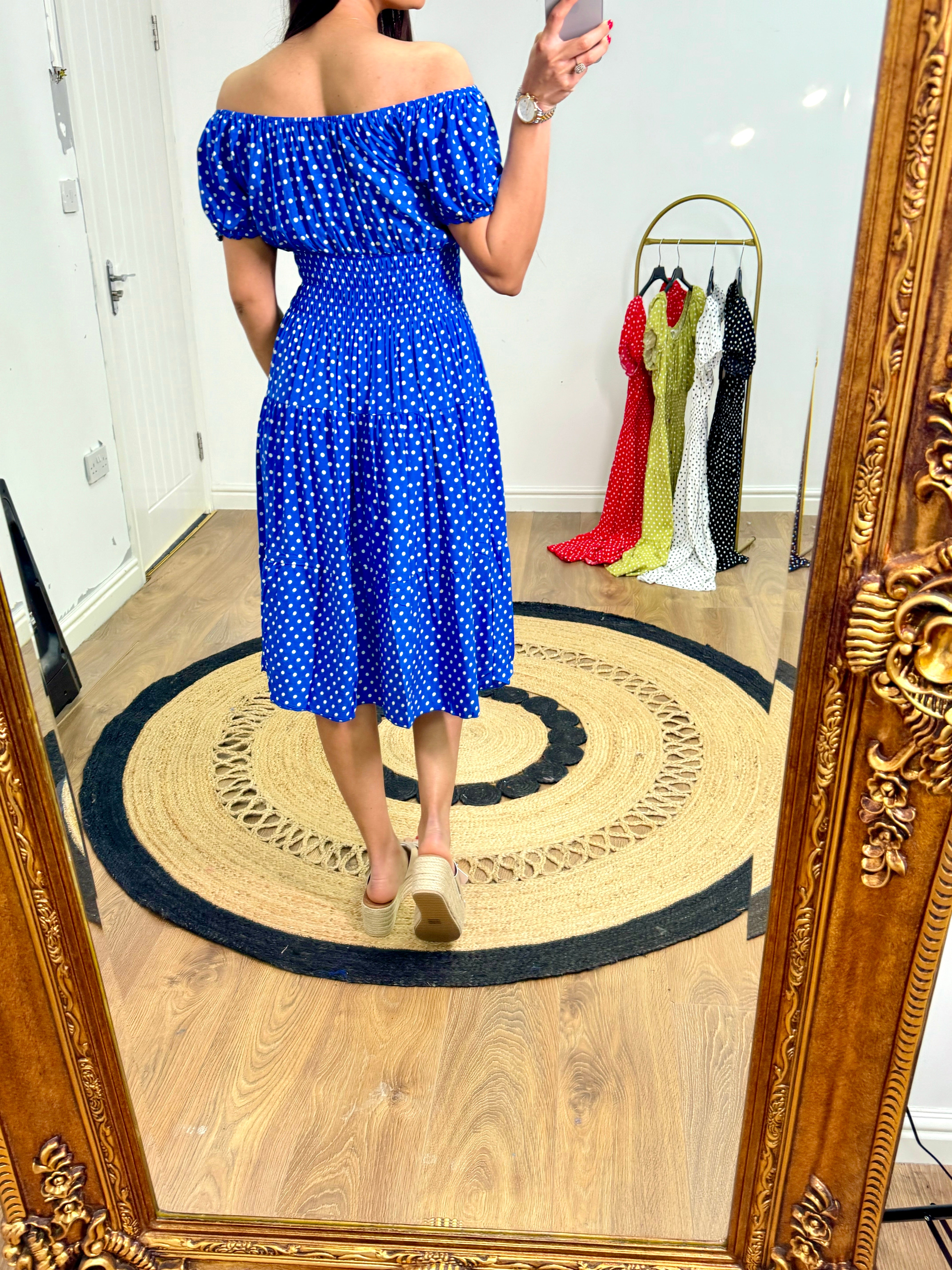 Izlem Polka Dot Print Button Detail Midi Dress