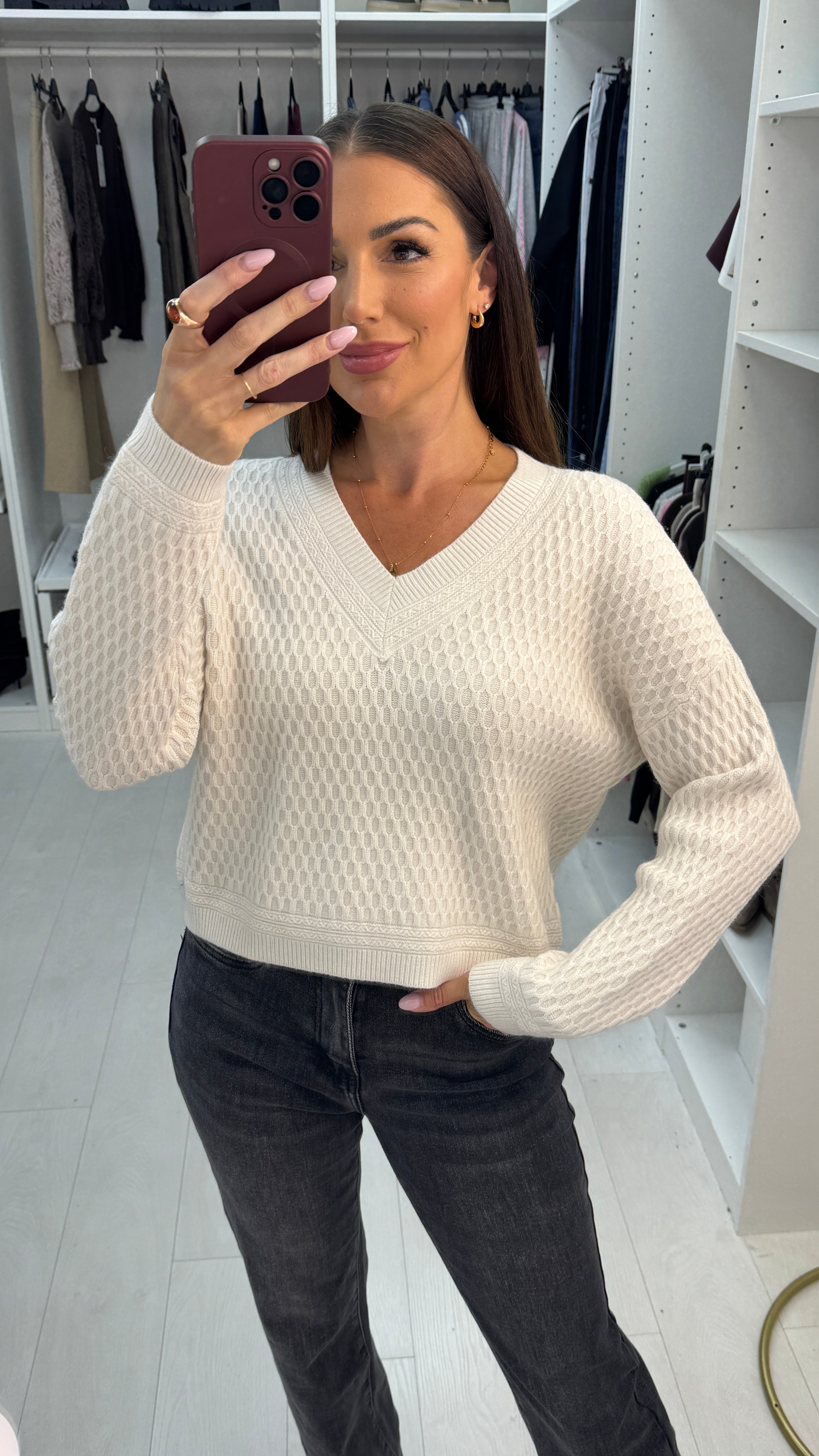 Zella V Neck Textured Jumper