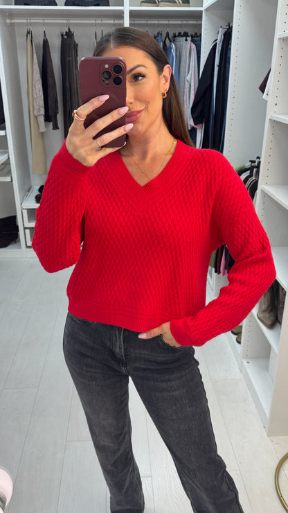 Zella V Neck Textured Jumper