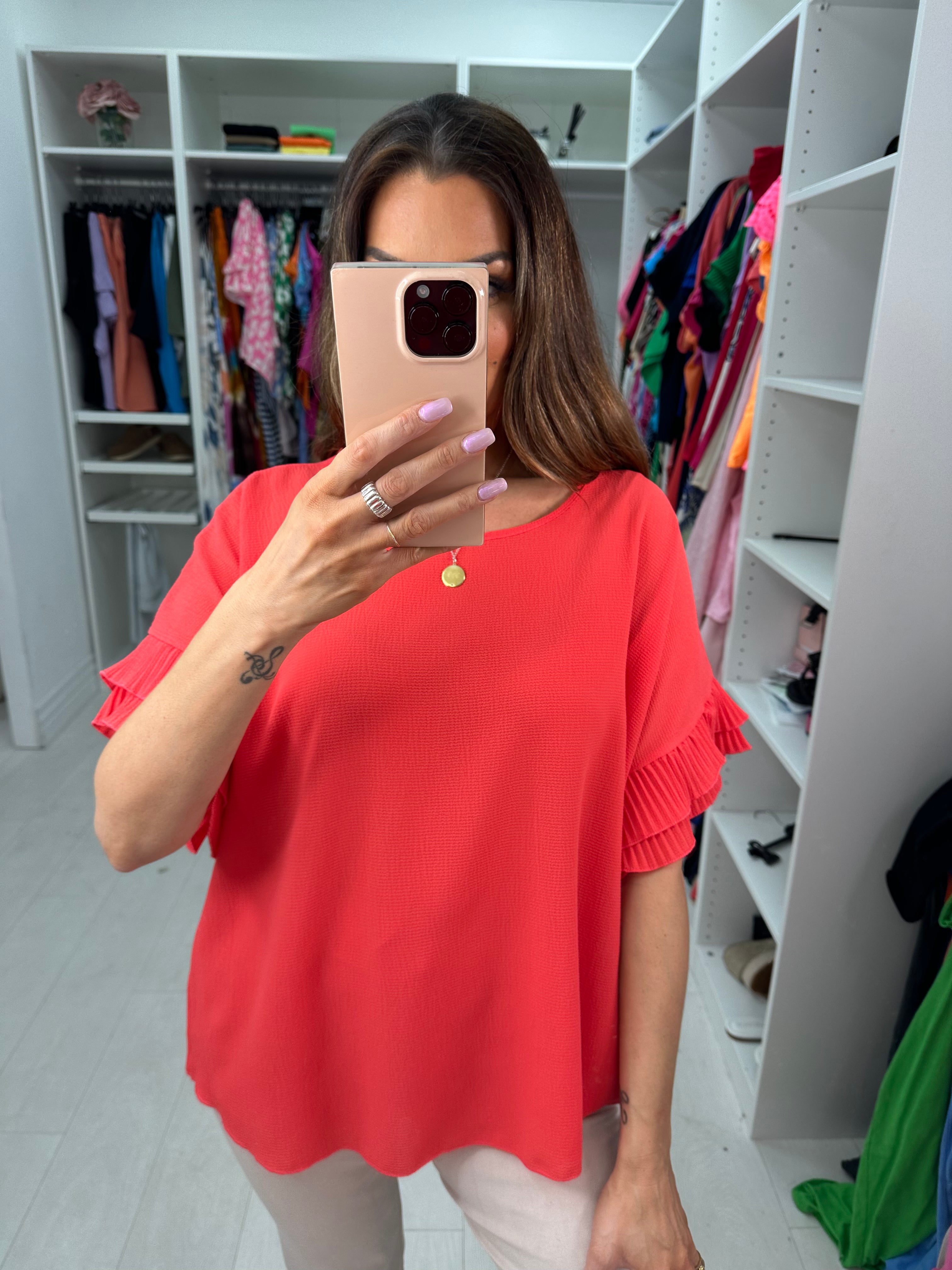 Baltic Pleated Frill Sleeve Top