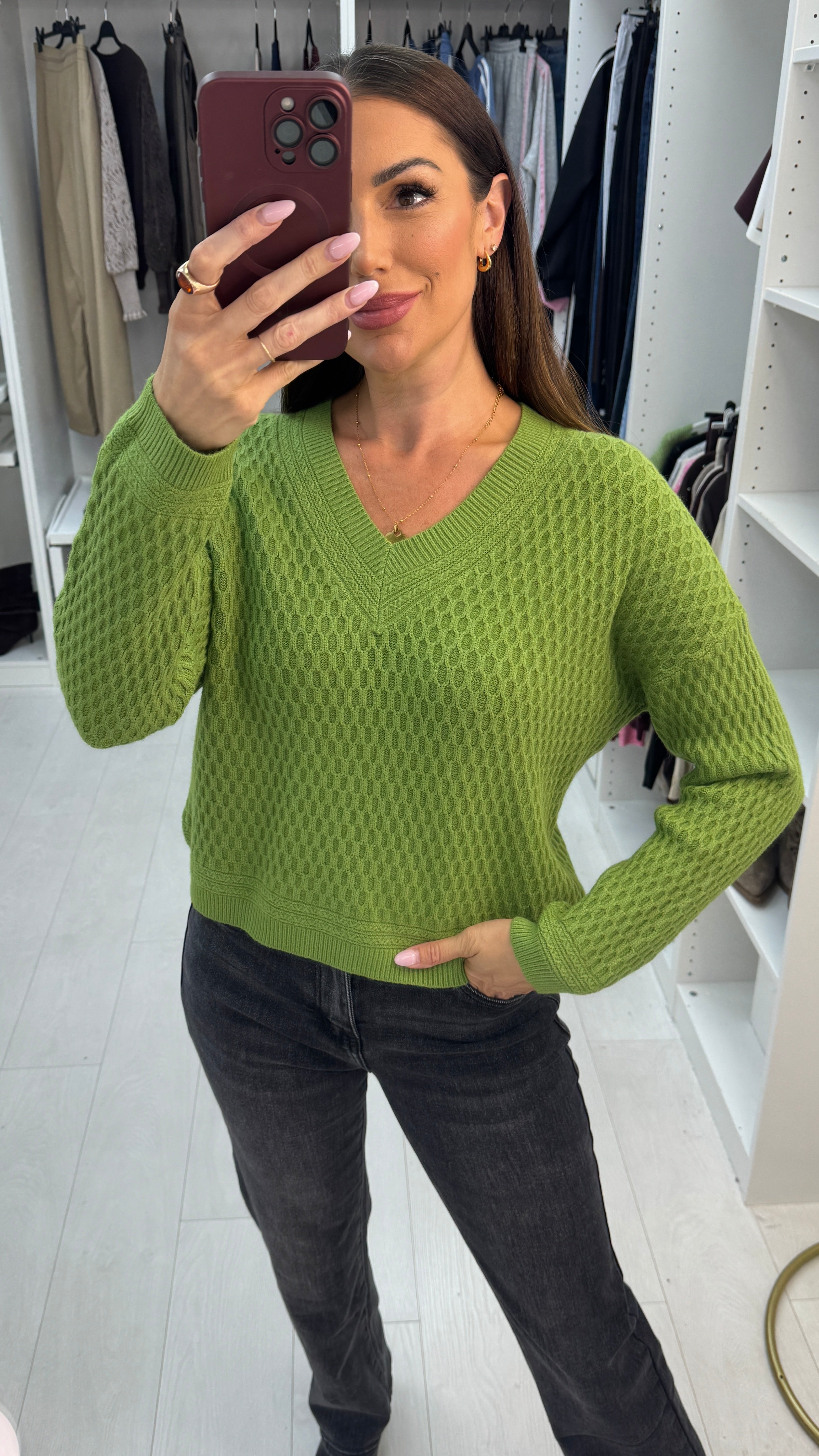 Zella V Neck Textured Jumper