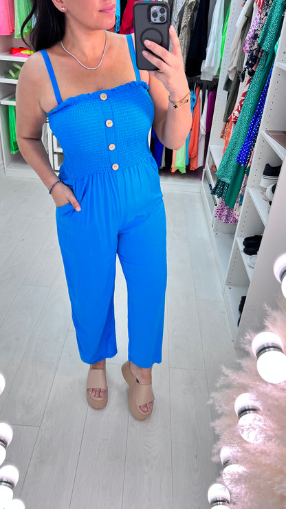 Rodi Elasticated Bust Button Detail Plain Jumpsuit