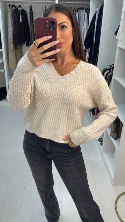 Zella V Neck Textured Jumper