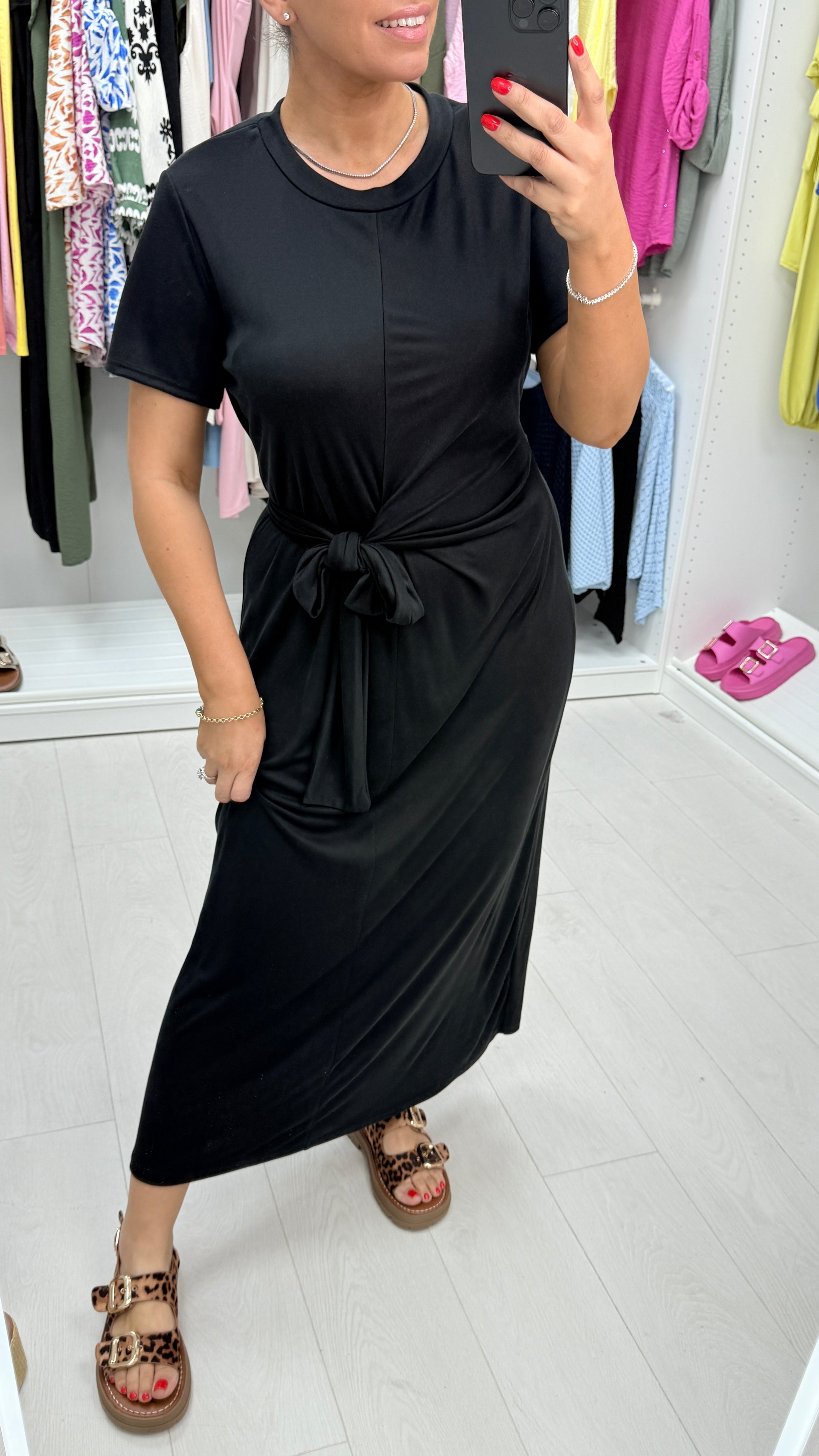 pia bow midi dress Pia Plain Tie Front Midi Dress – BowsBoutiques