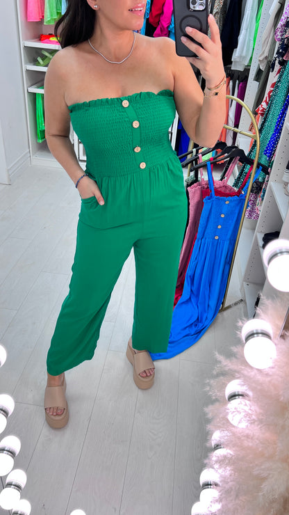 Rodi Elasticated Bust Button Detail Plain Jumpsuit