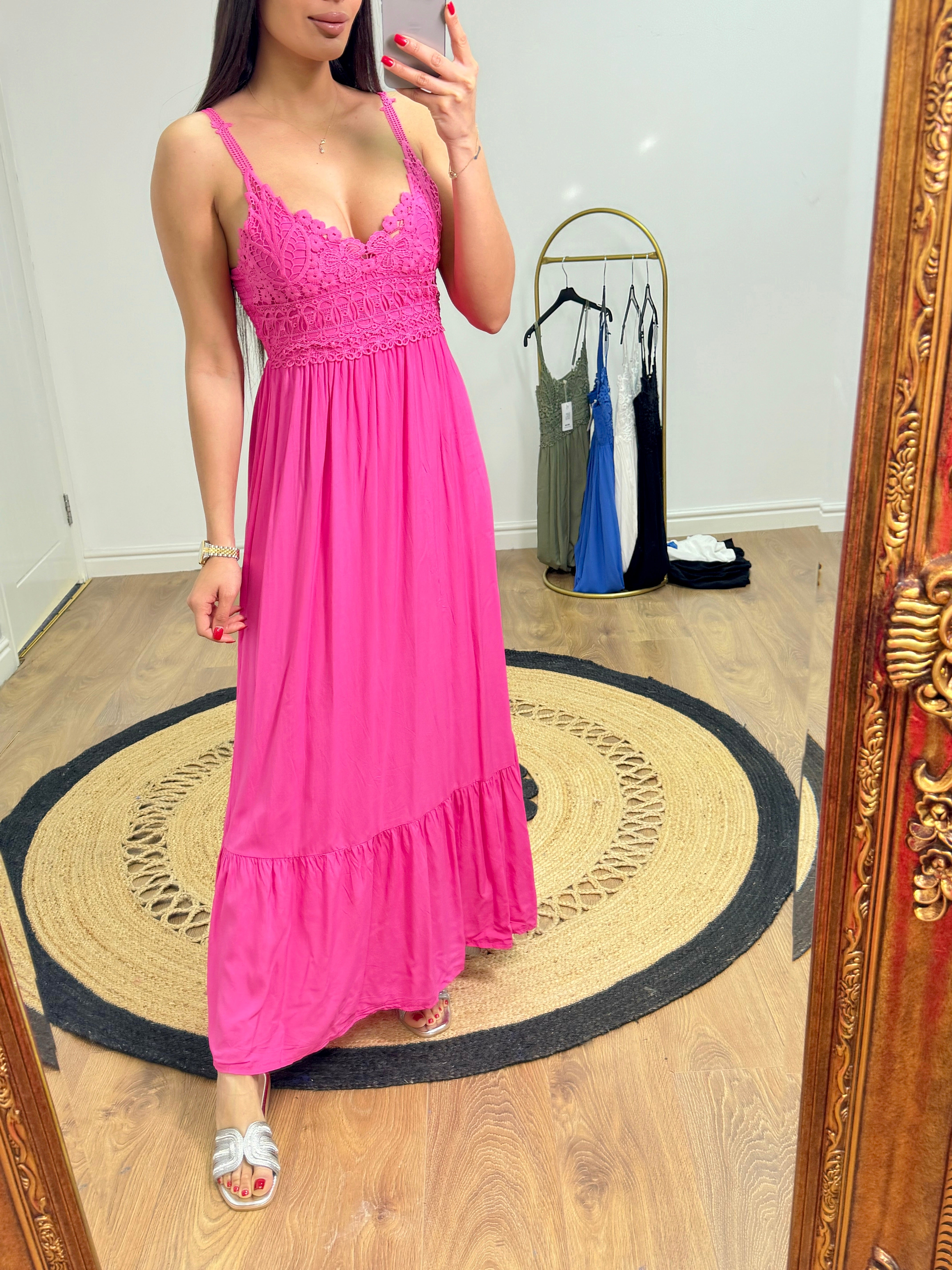 Eva Plain Long Dress With Lace Bust