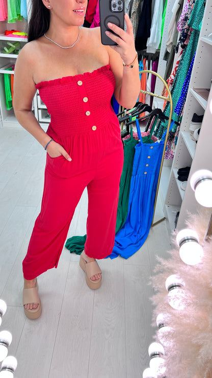 Rodi Elasticated Bust Button Detail Plain Jumpsuit