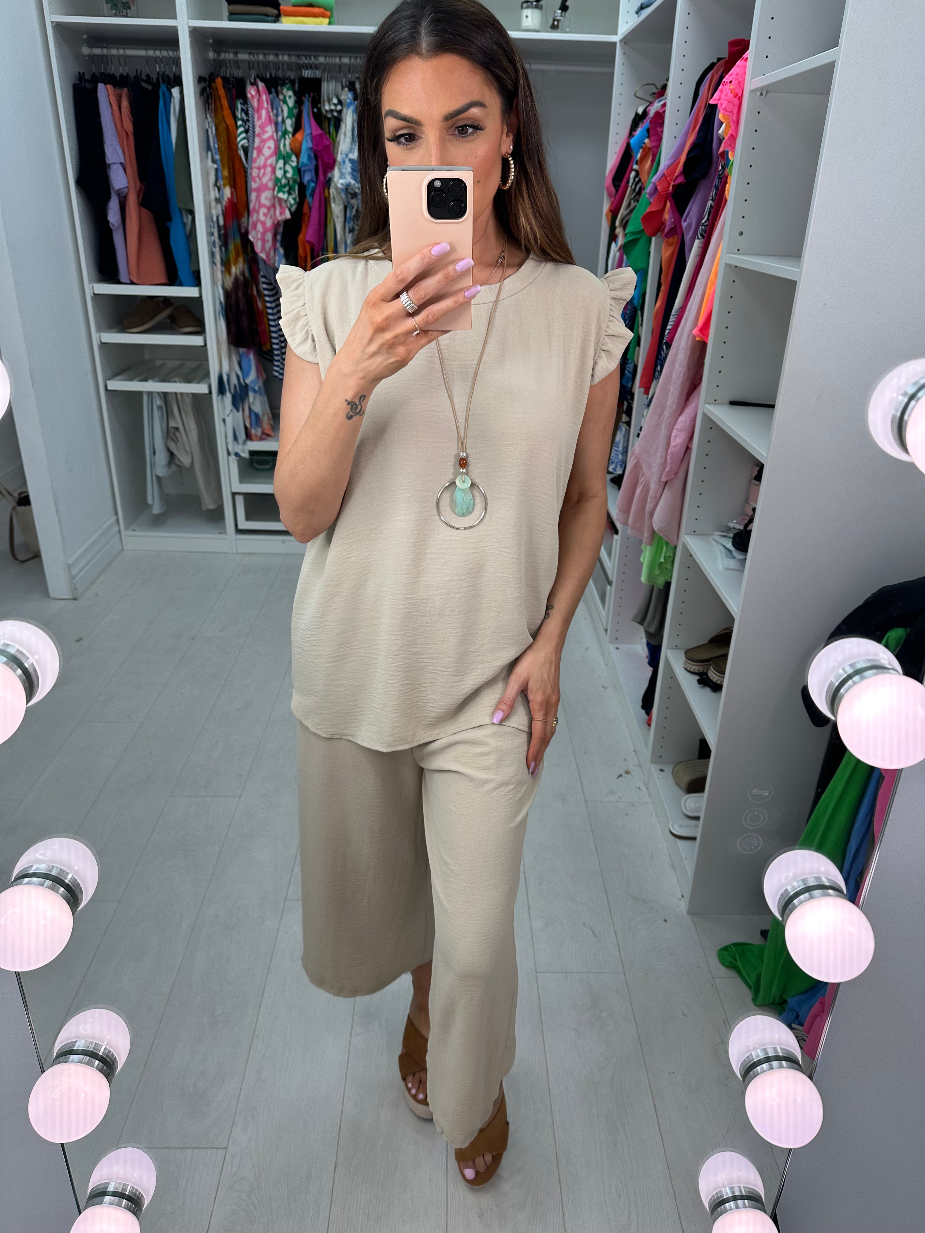 Fidelia Frill Detail Crepe Culotte Co-Ord Set