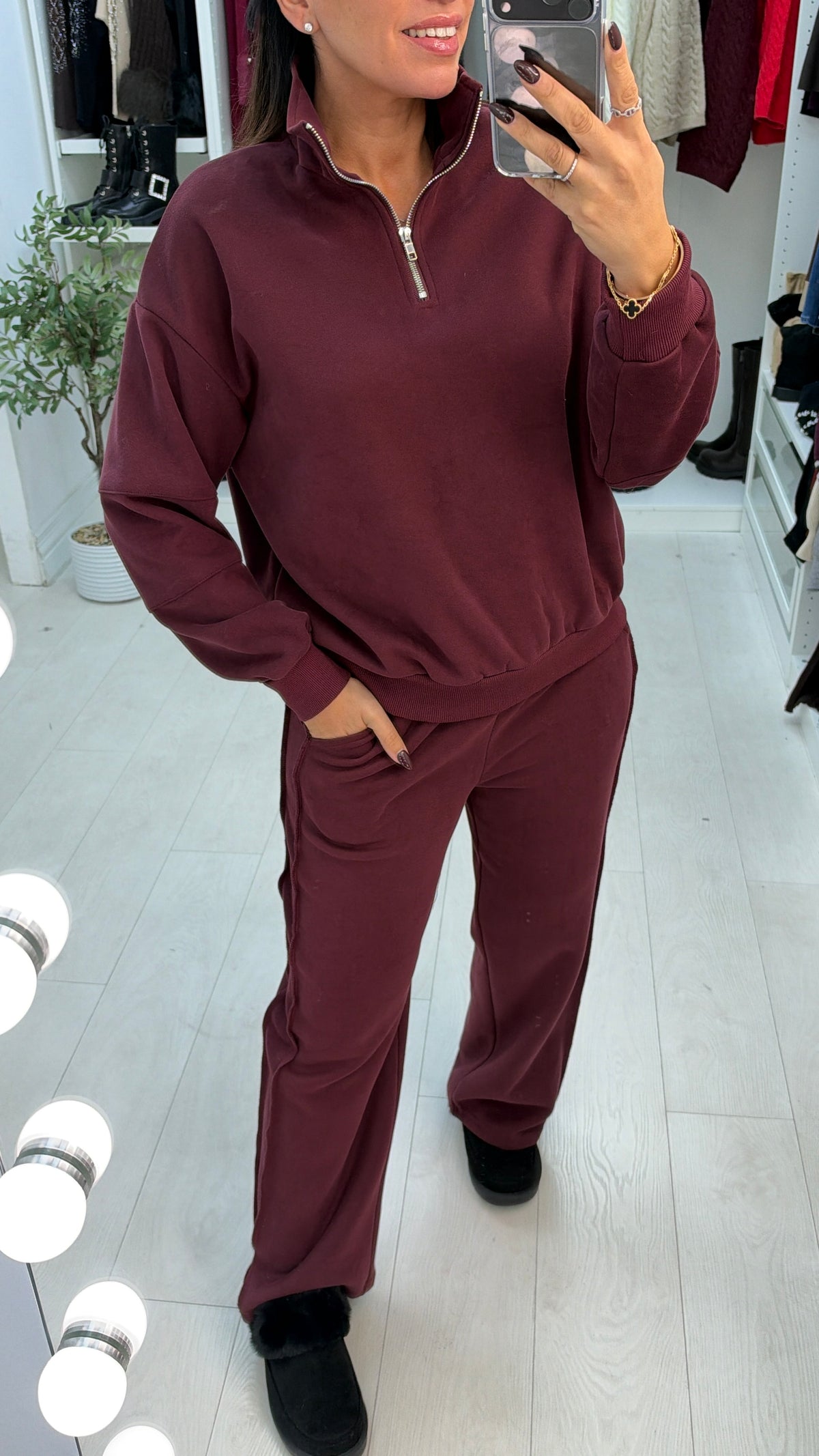 Giavanna Plain Quarter Zip Loungewear Set