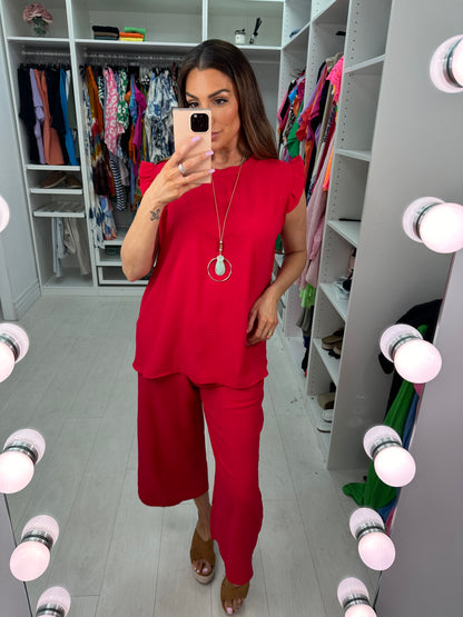 Fidelia Frill Detail Crepe Culotte Co-Ord Set