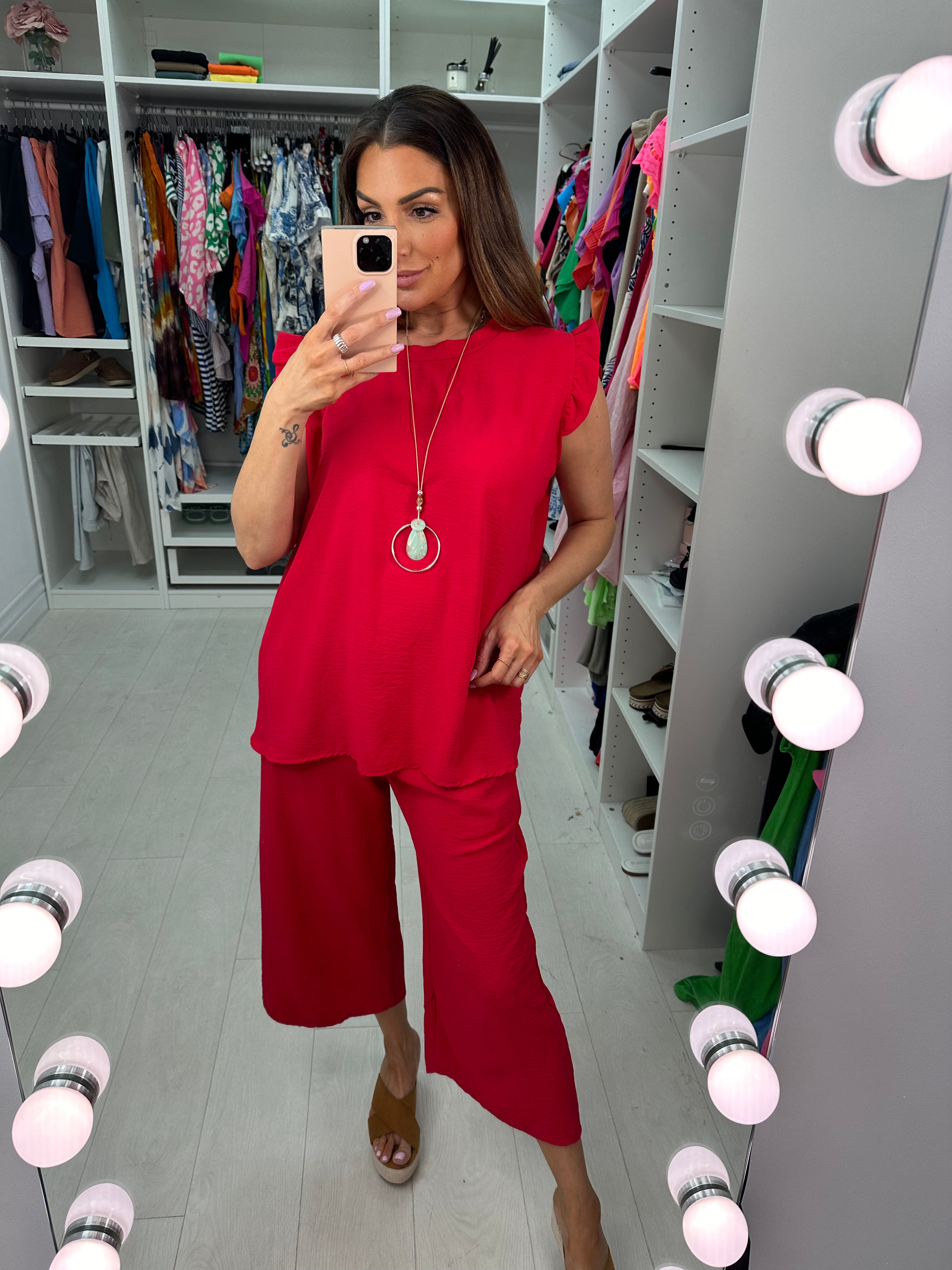 Fidelia Frill Detail Crepe Culotte Co-Ord Set