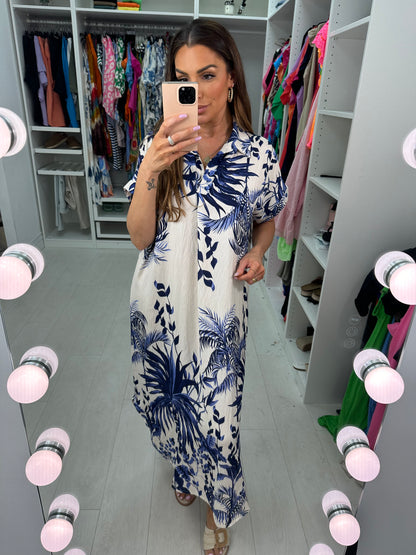 Philomena Leaf Pattern Crepe Maxi Dress