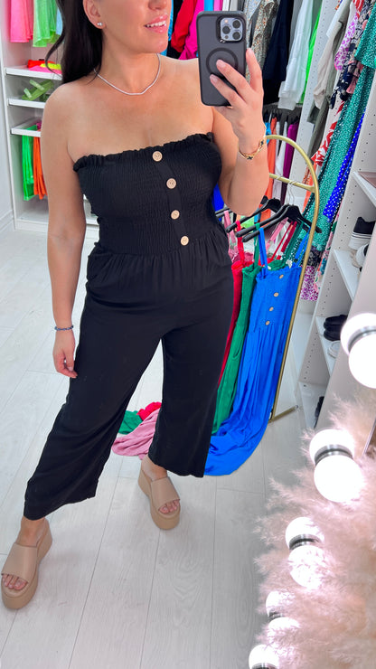 Rodi Elasticated Bust Button Detail Plain Jumpsuit