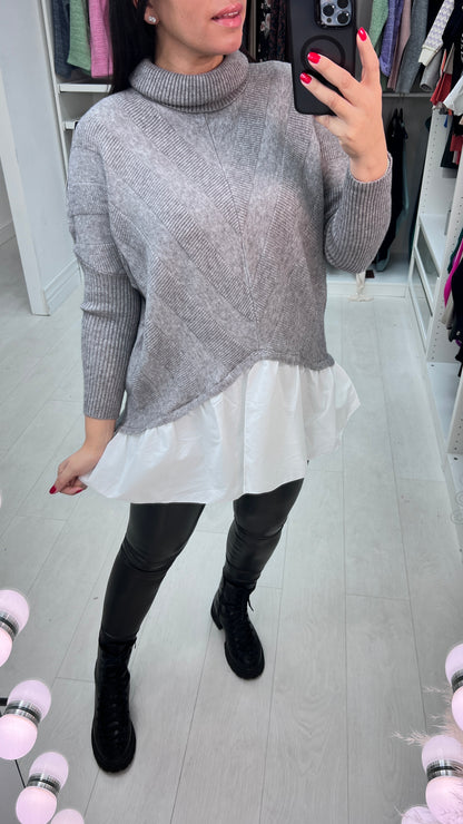 Kennedy Oversized Ribbed V-panel Roll Neck Shirt Jumper