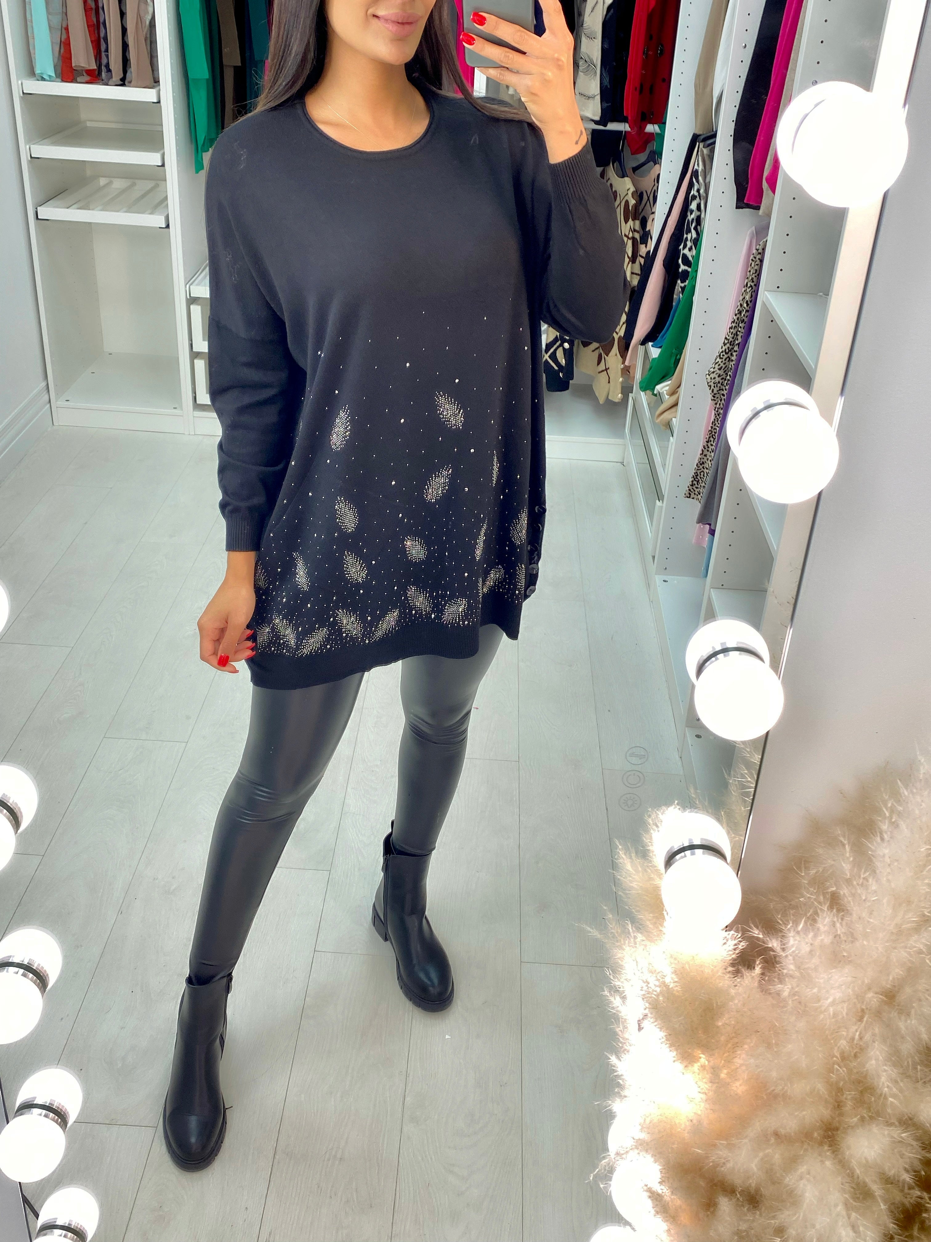 Zainab Diamante Scatter Leaf Oversized Jumper