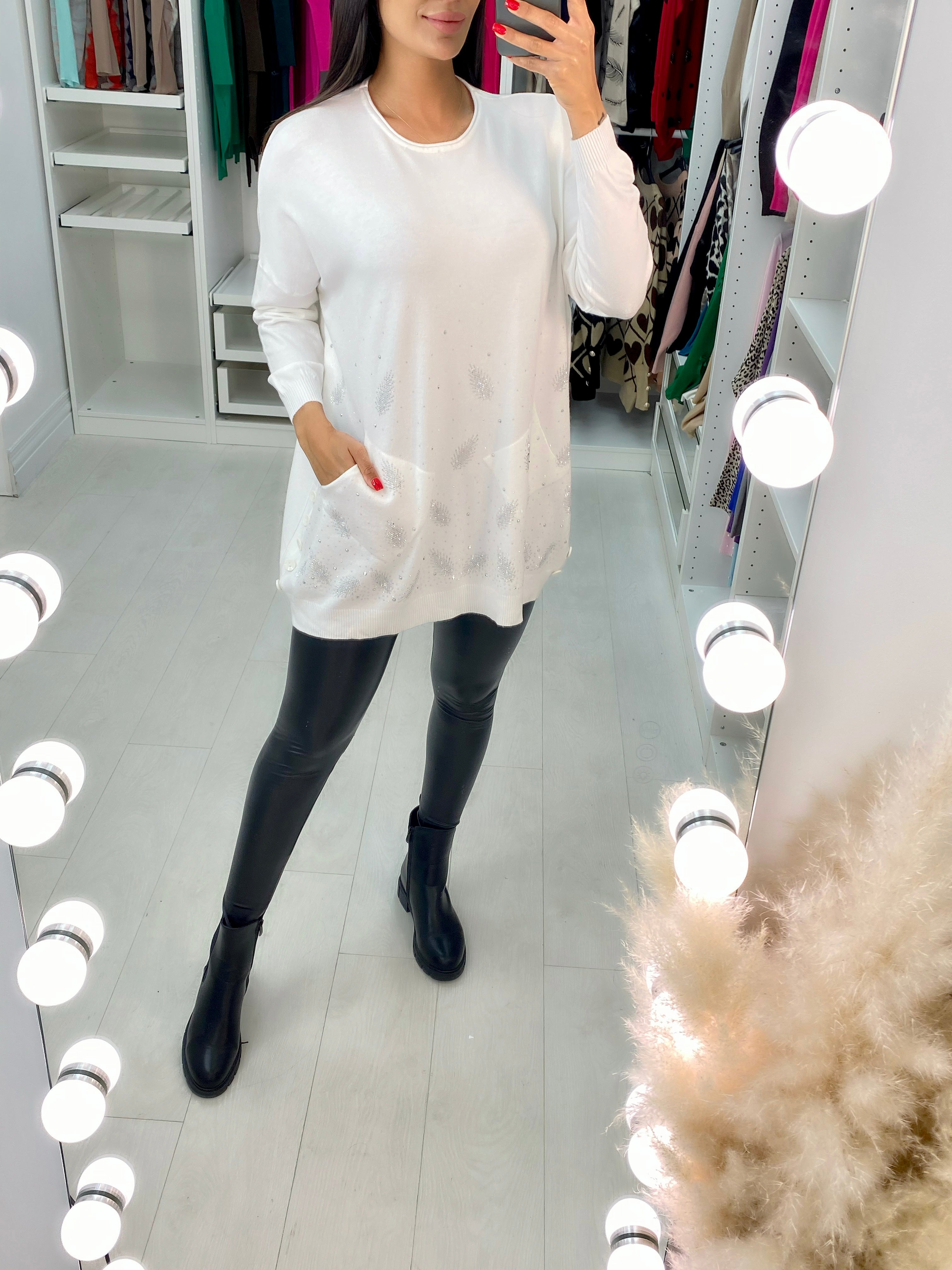 Zainab Diamante Scatter Leaf Oversized Jumper